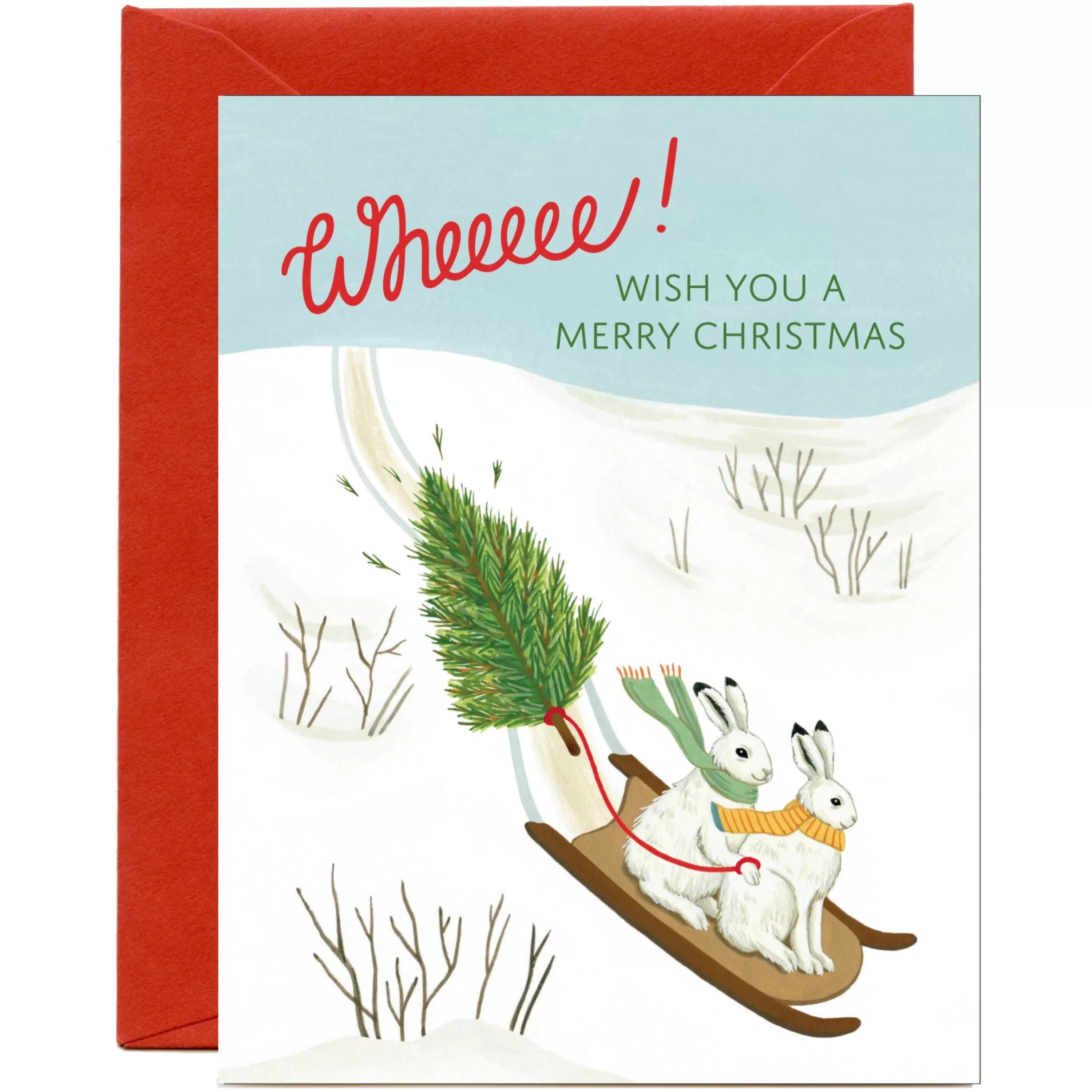 Yeppie Paper Arctic Hares On Sled Holiday Card