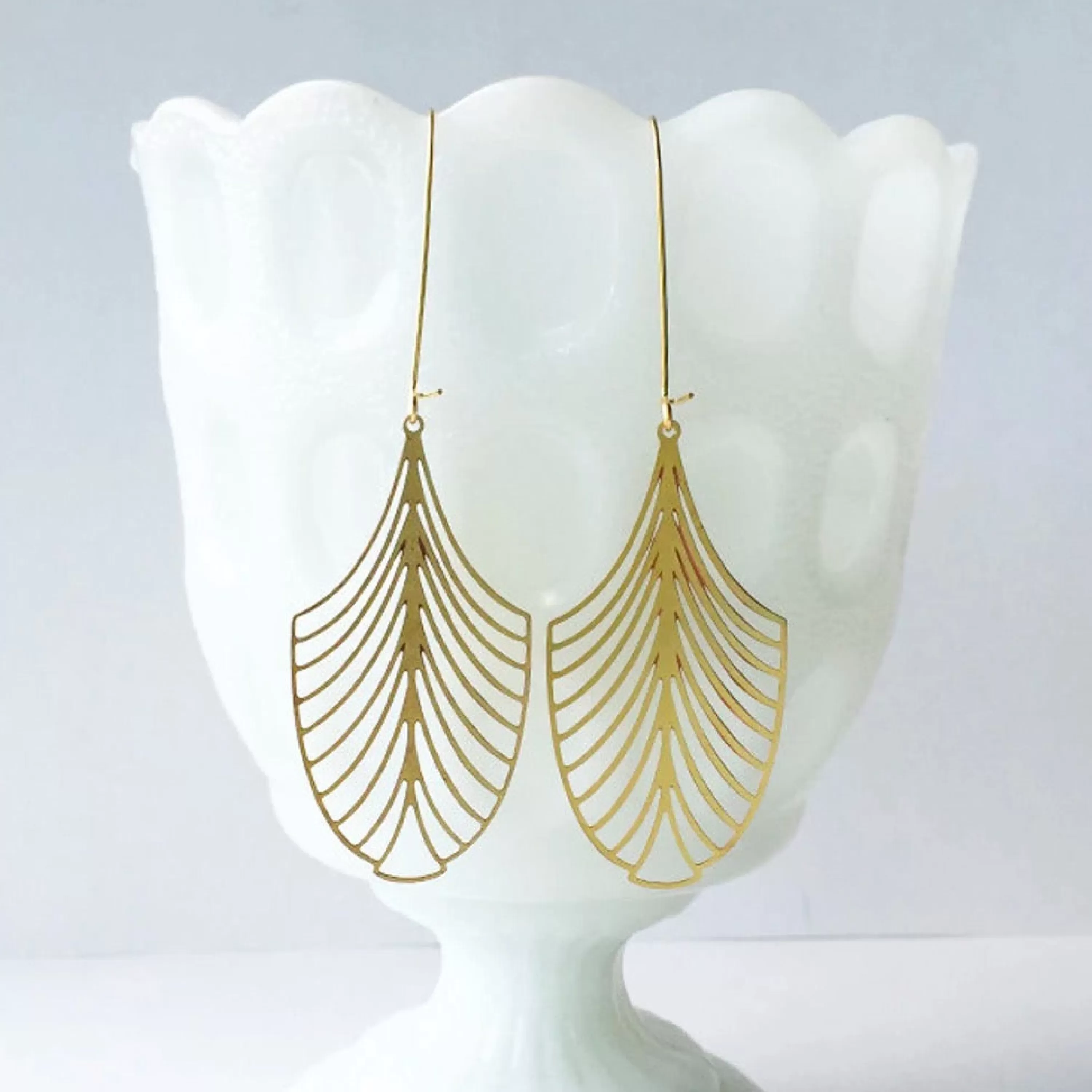 New A Tea Leaf Jewelry Art Deco Leaf Earrings Gold