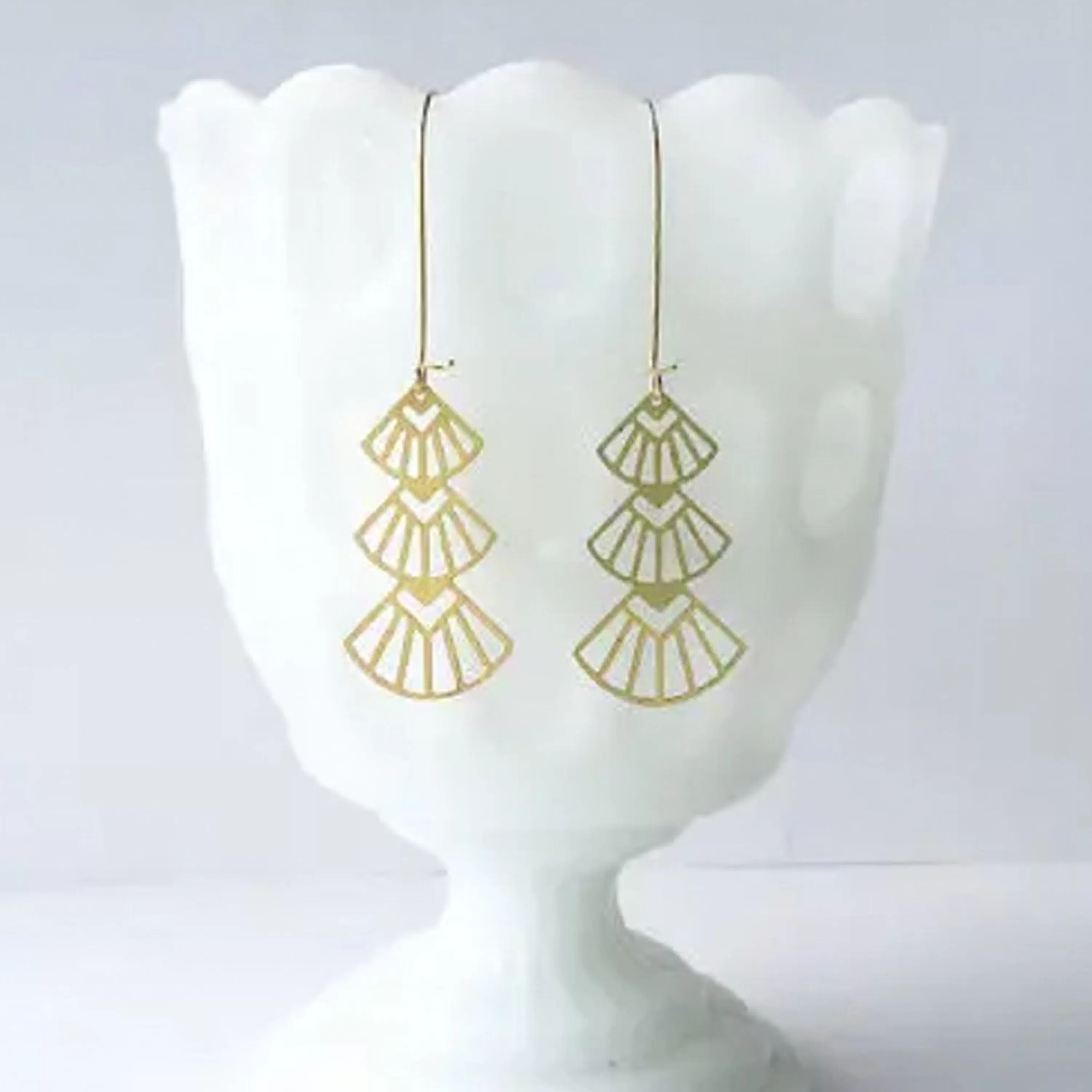 Outlet A Tea Leaf Jewelry Art Deco Triangles Stacked Earrings Gold