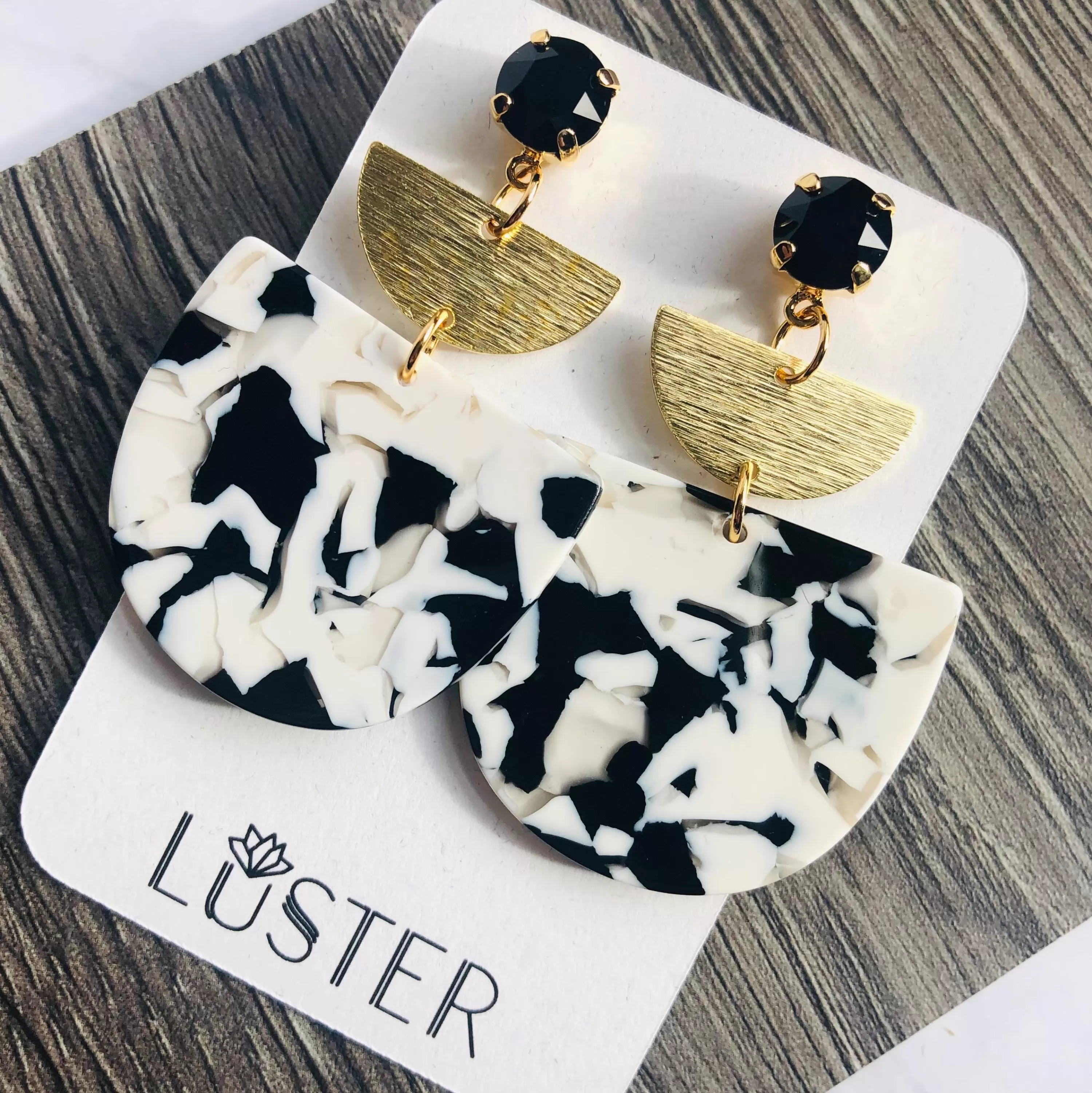 Sale Luster Black + White Stacked Earrings