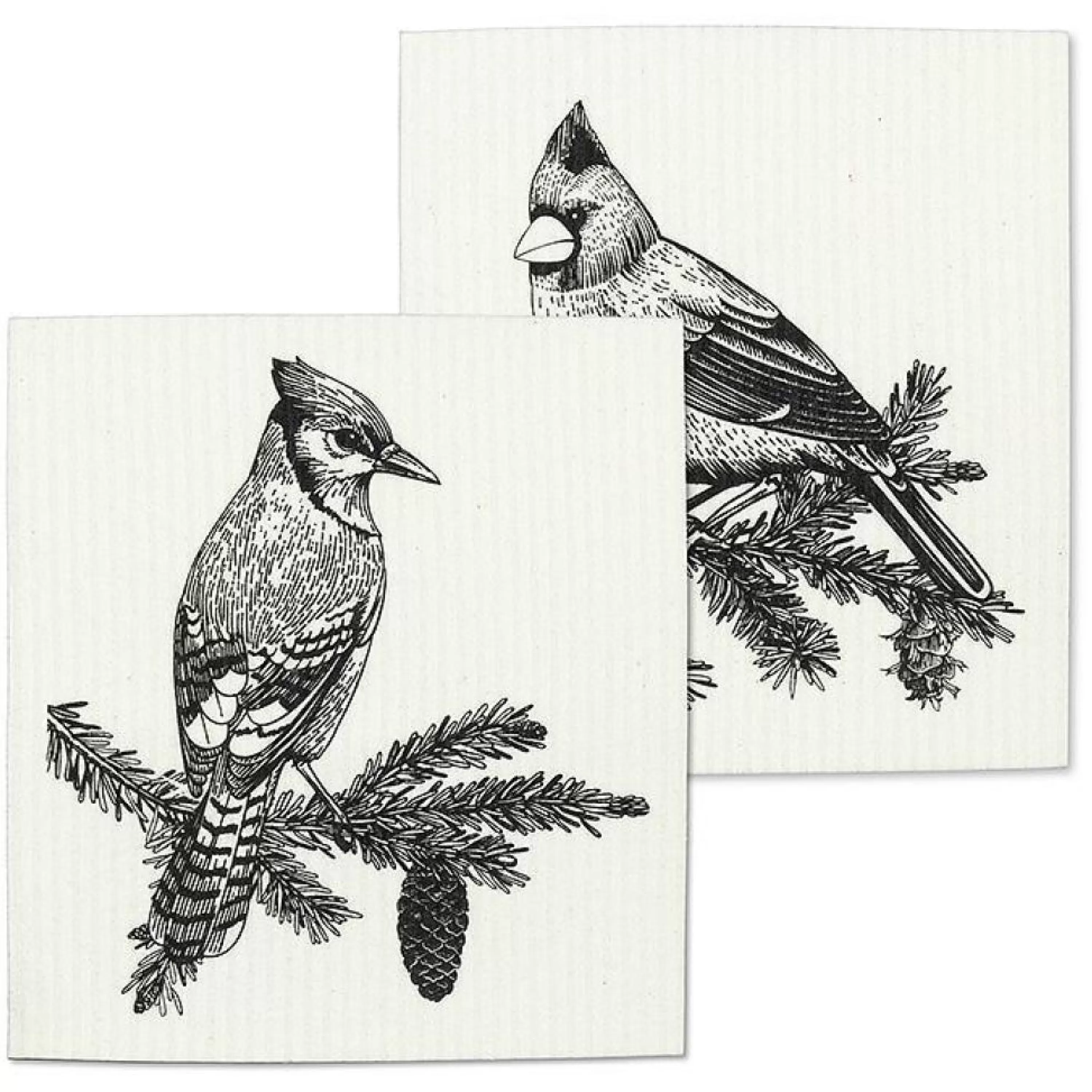 Abbott Collection Black & White Winter Birds Swedish Dishcloths Set Of 2