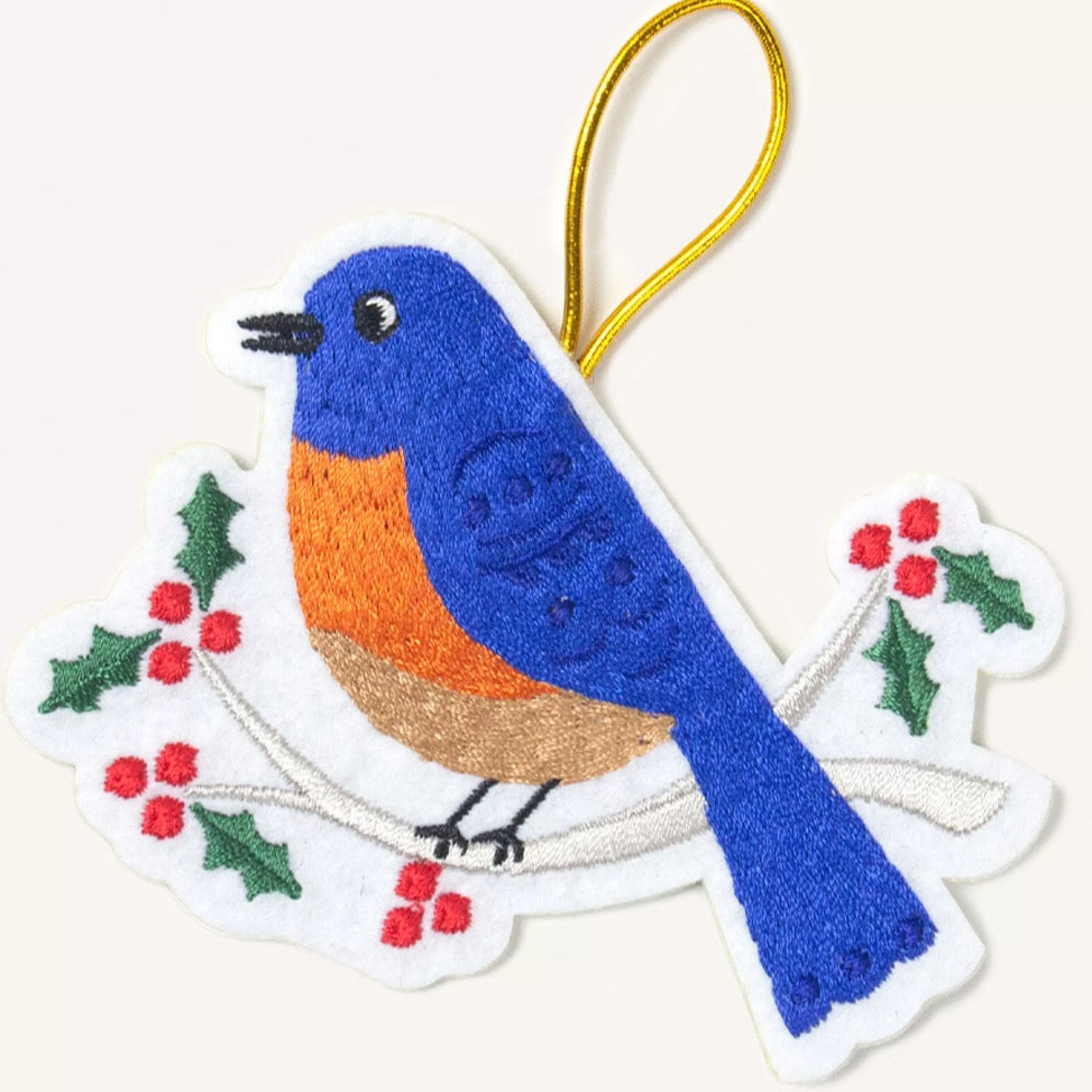 Seltzer Goods Bluebird On Branch Embroidered Ornament