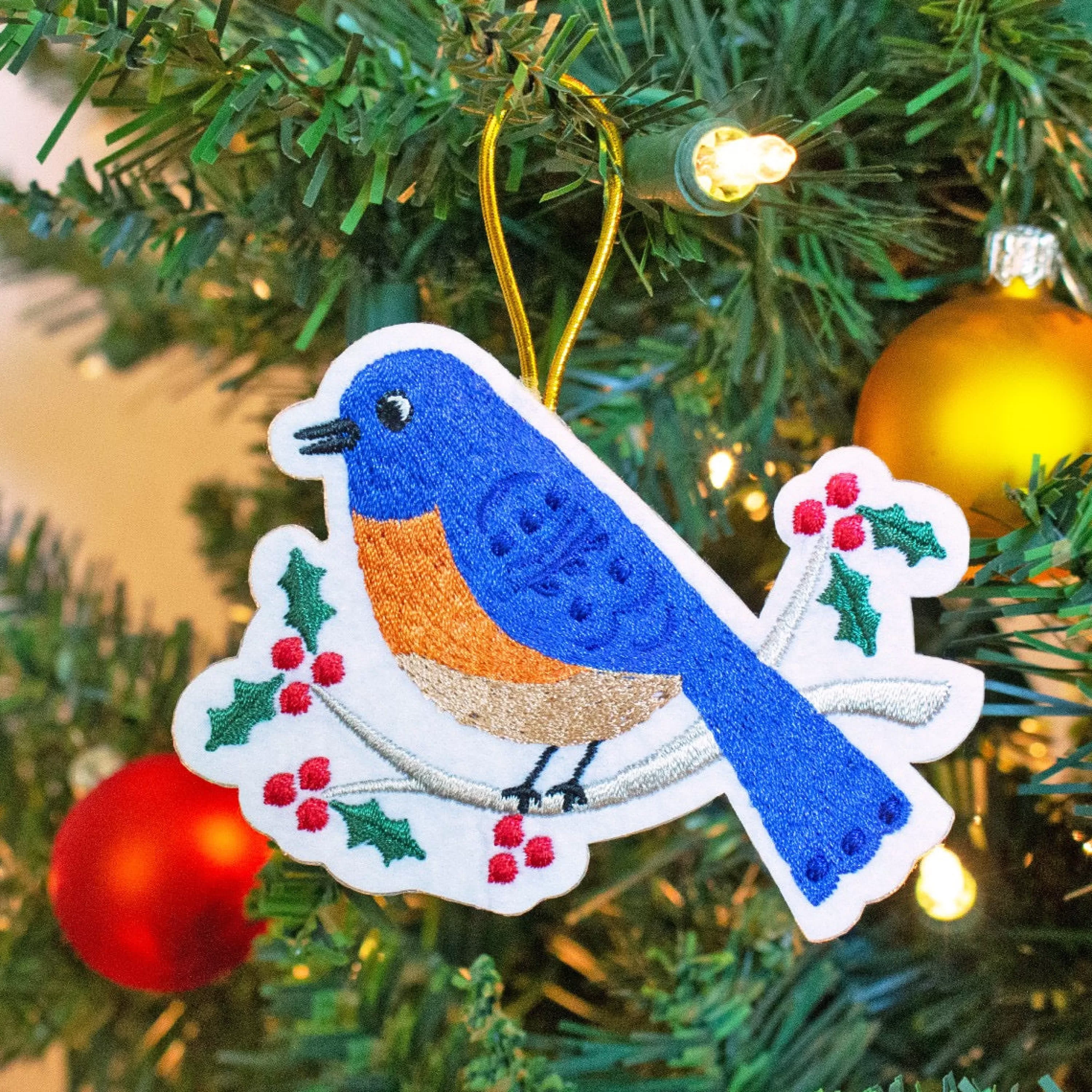 Seltzer Goods Bluebird On Branch Embroidered Ornament