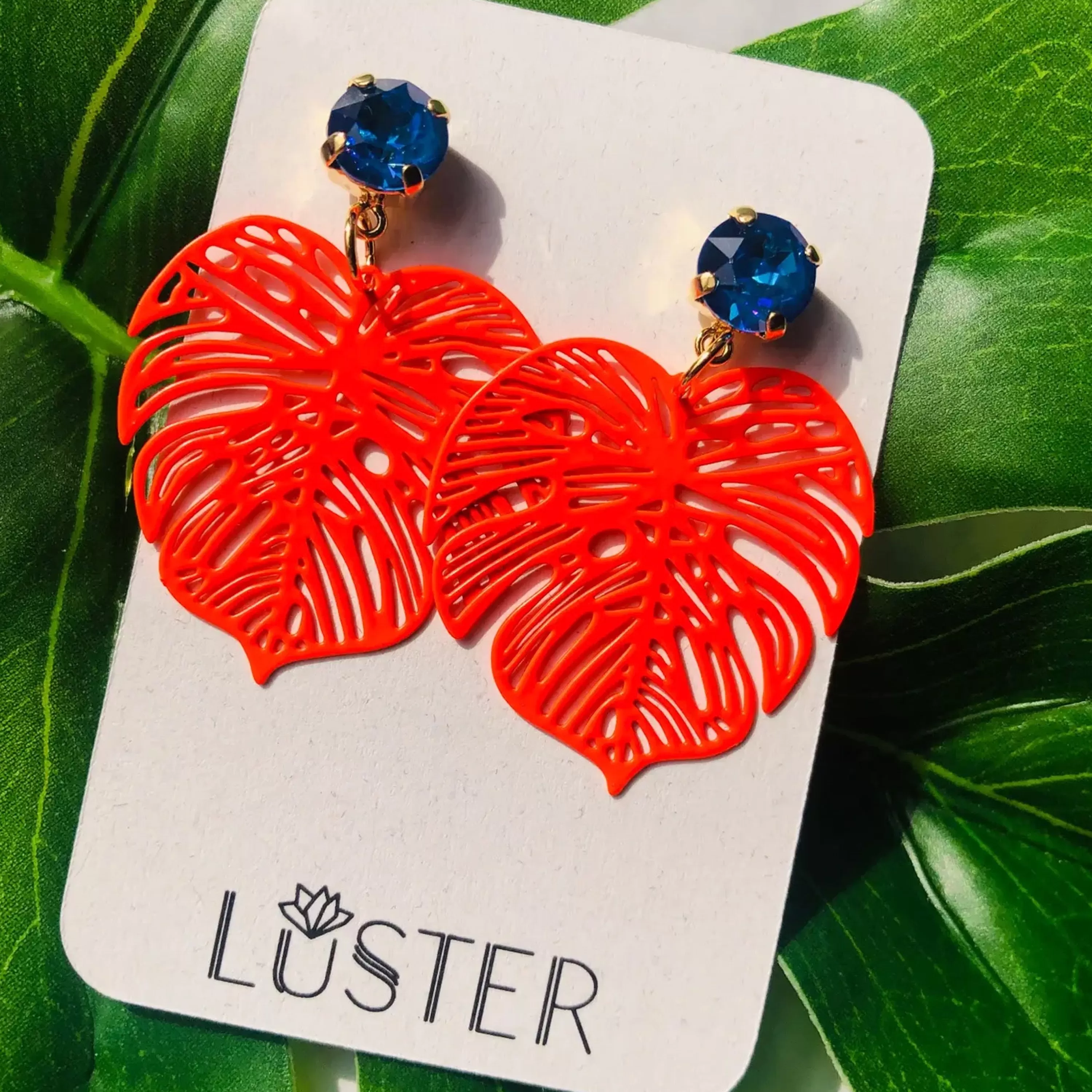 Store Luster Bold Orange Leaf Earrings