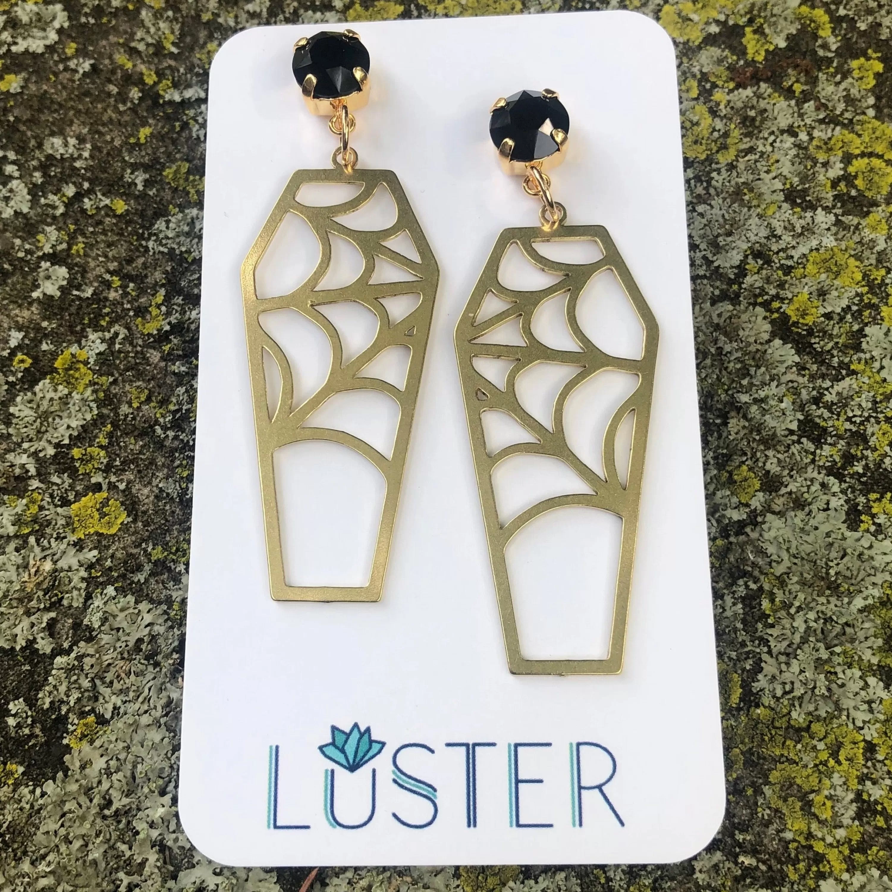 Best Sale Luster Brass Cobweb Coffin Earrings