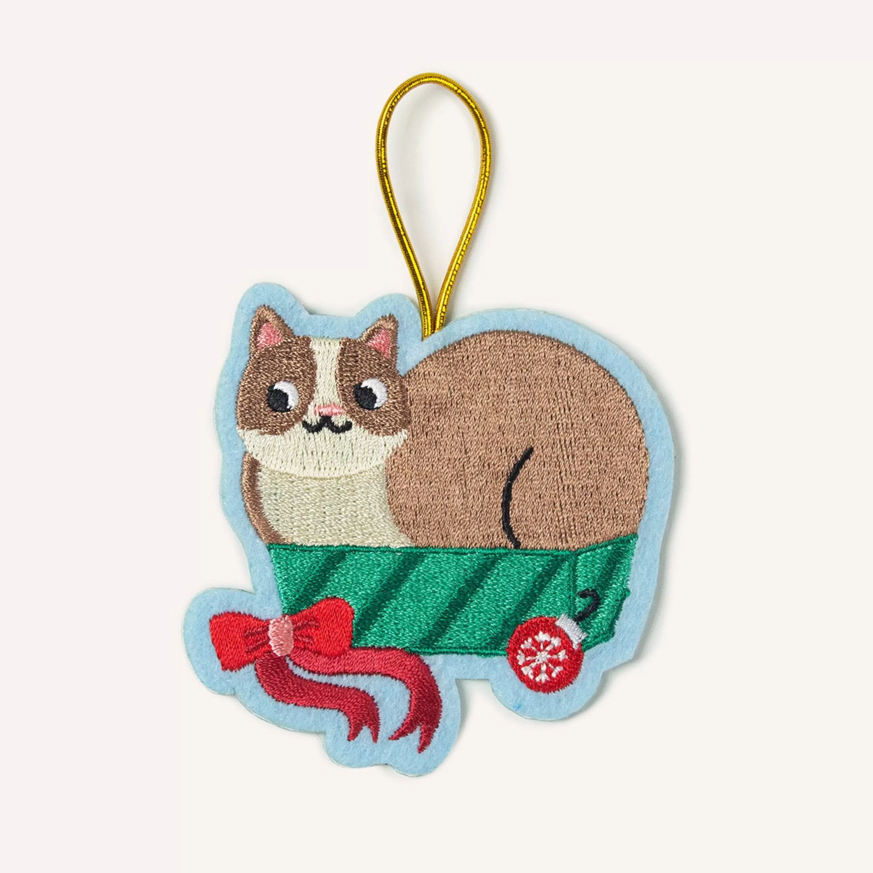 Seltzer Goods Cat In Box Embroidered Ornament