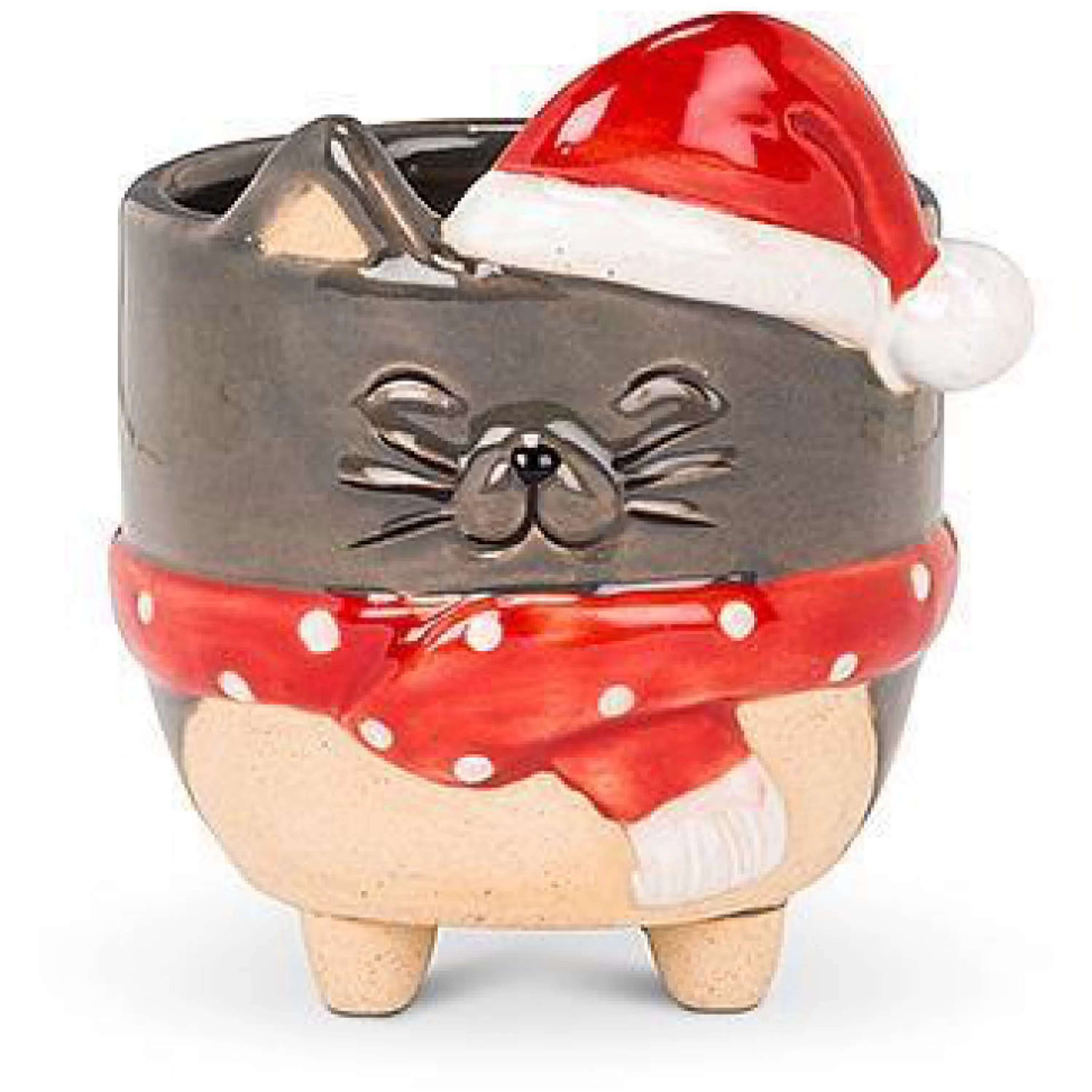 Abbott Collection Cat In Santa Hat Planter Small