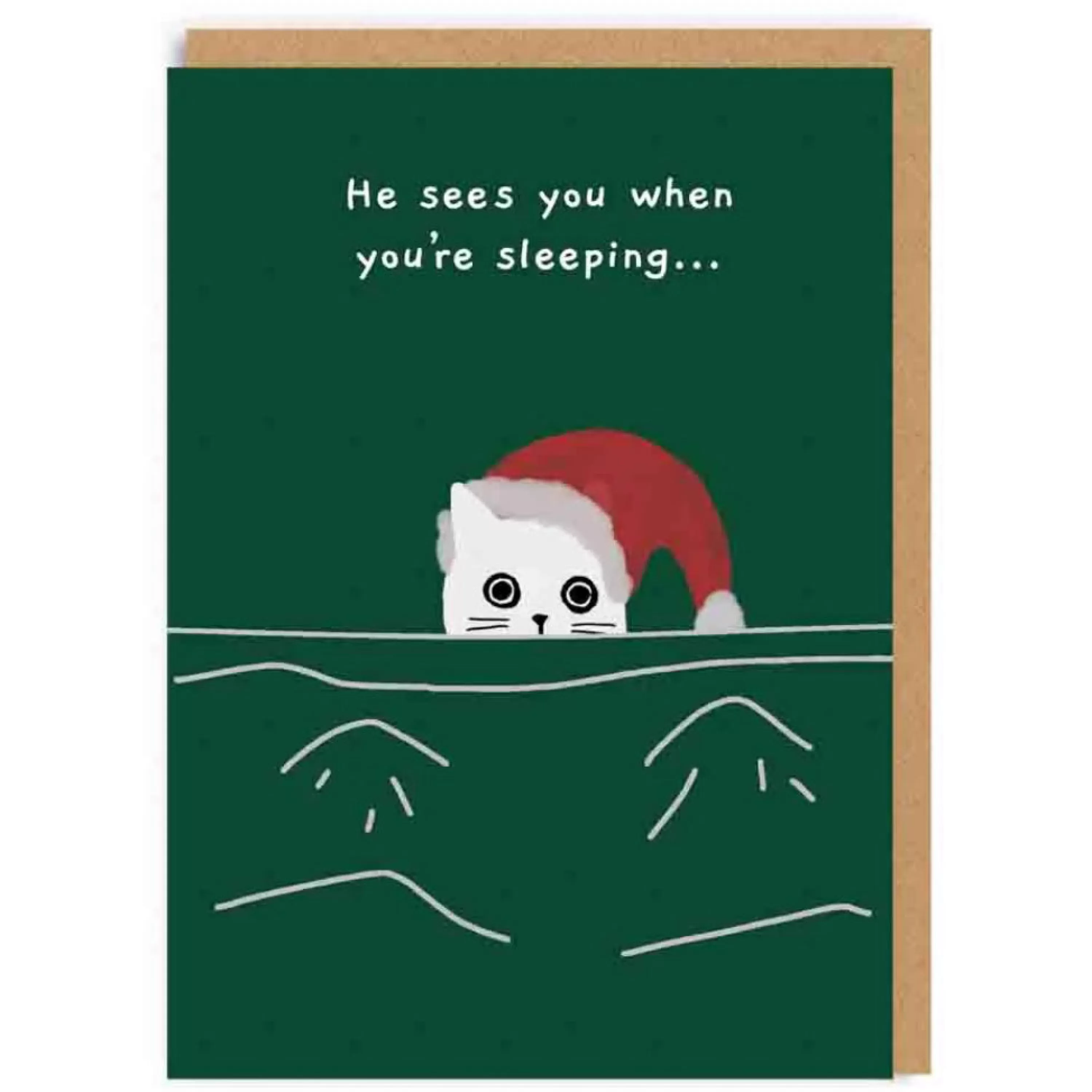 Ohh Deer Cat Sees You When You'Re Sleepingchristmas Card