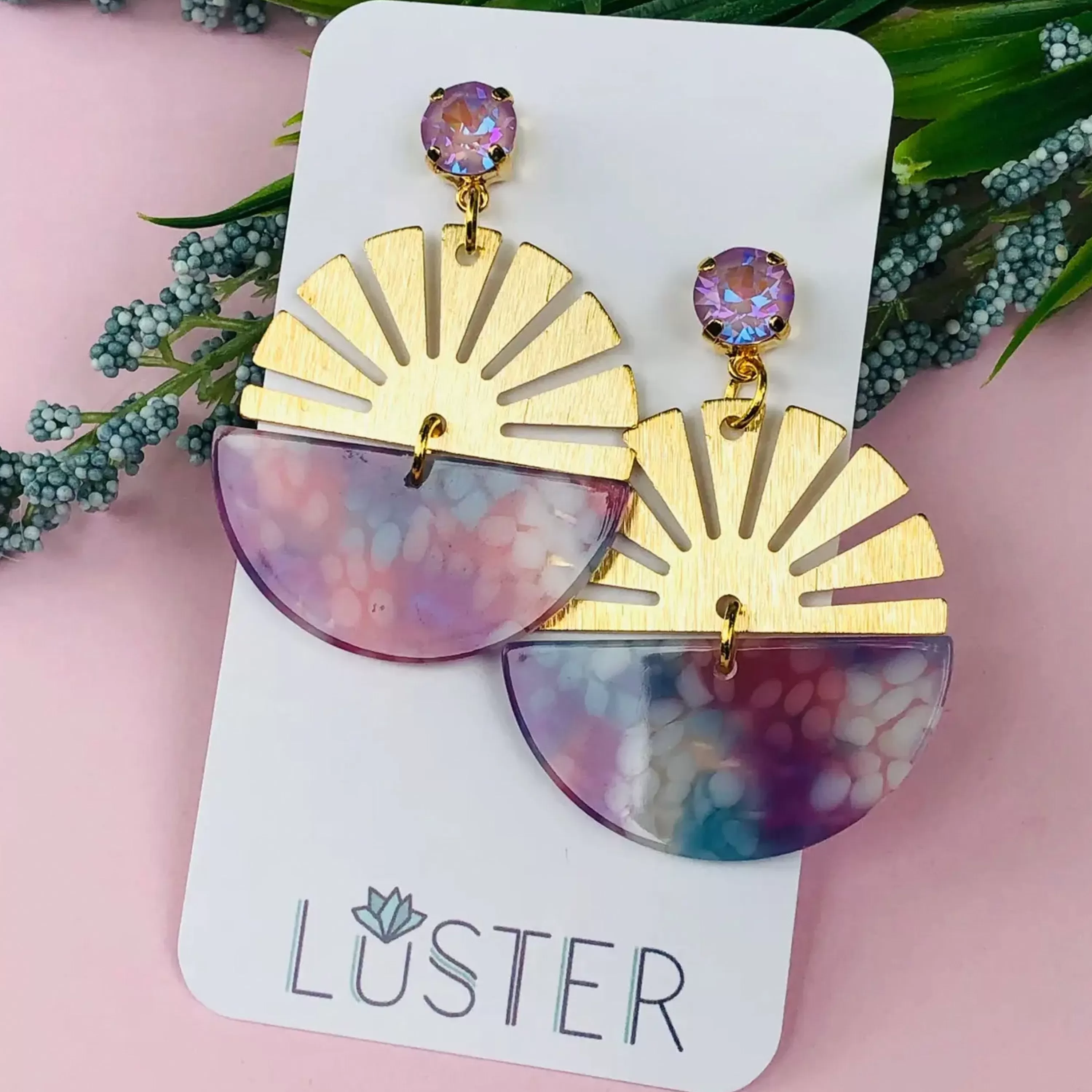 Clearance Luster Colorful Brass Lightweight Statement Earrings