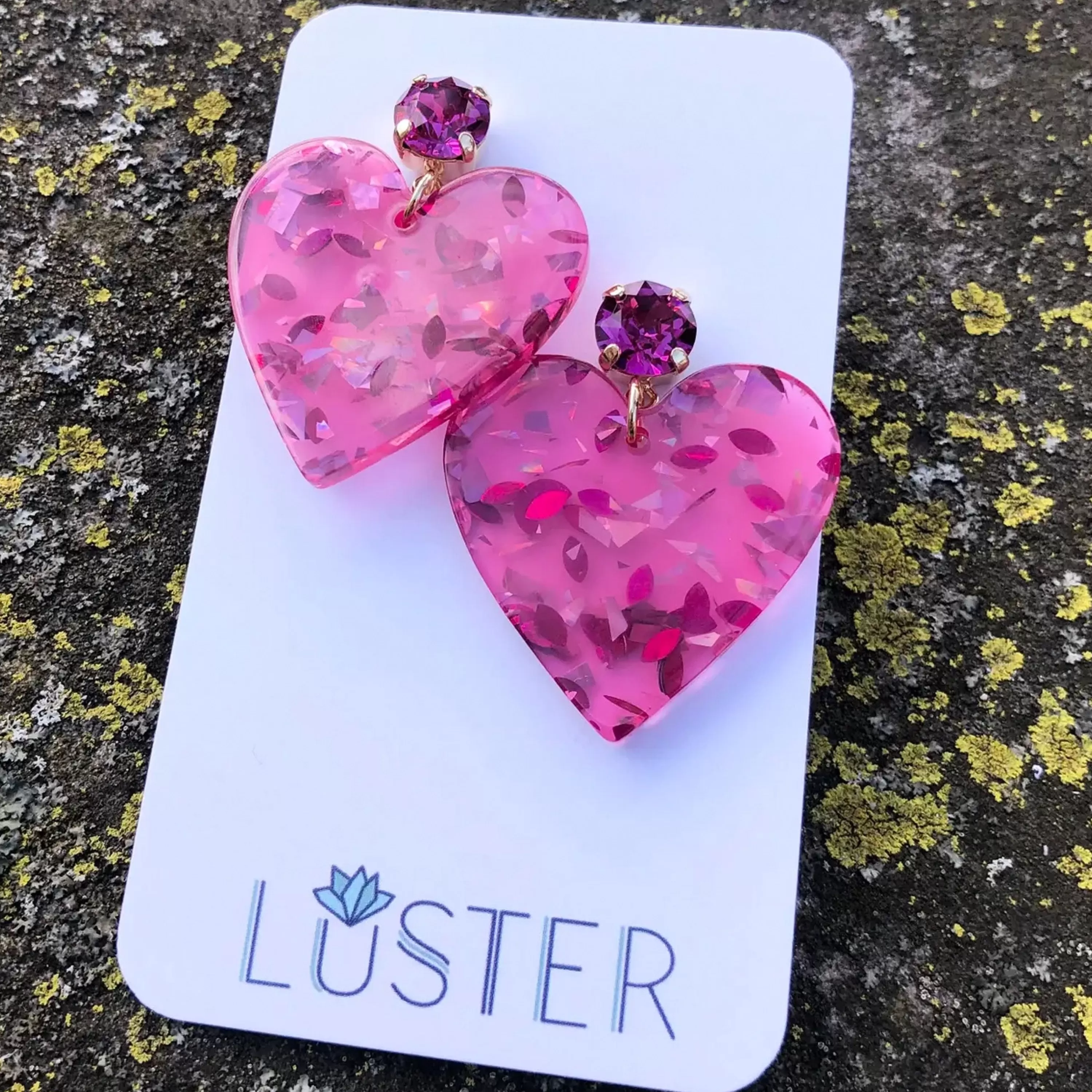 Sale Luster Confetti Heart Love Earrings Pink