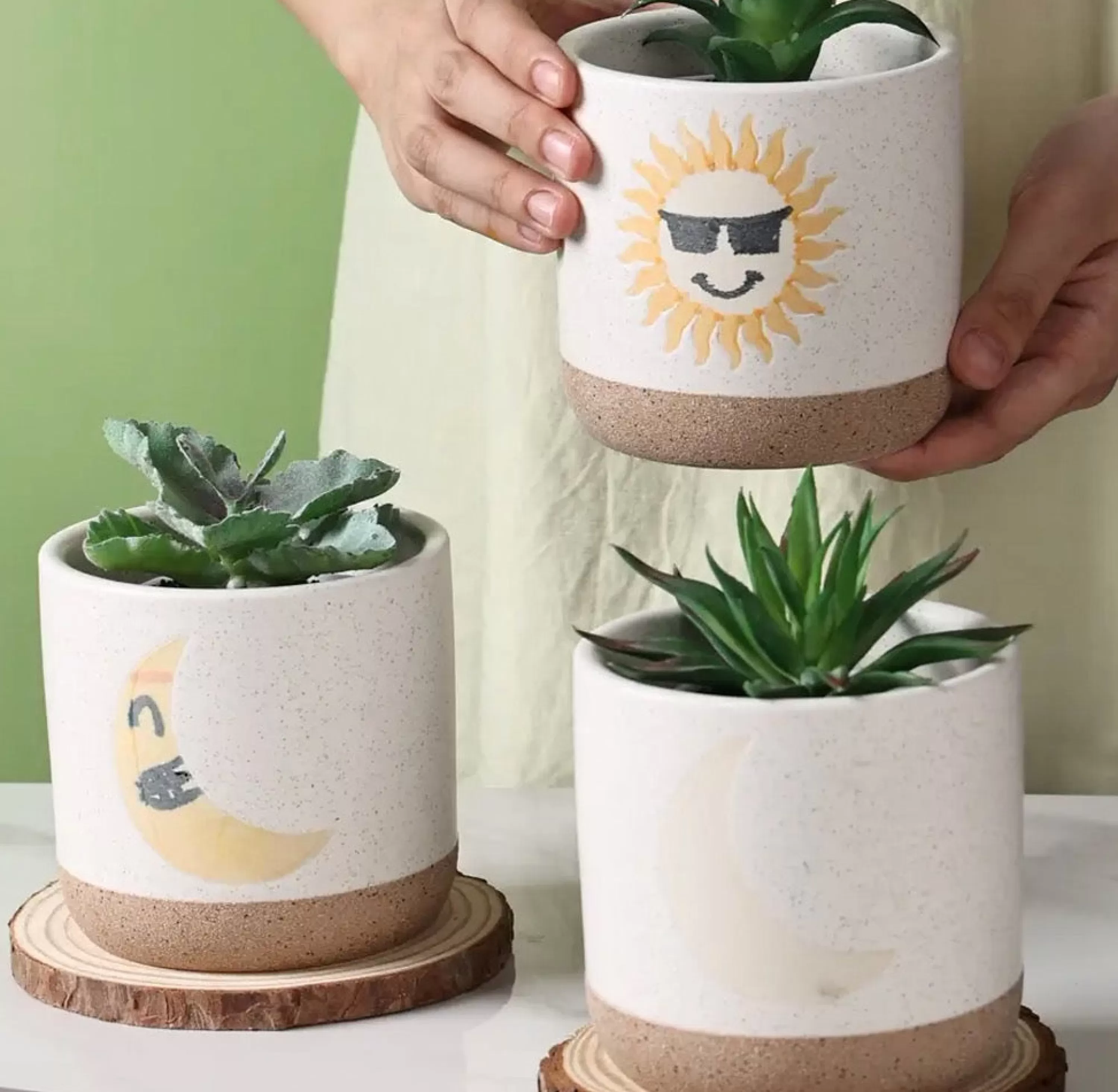 Cheap Springer Decor Diy Sun & Moon Planter Pot With Saucer