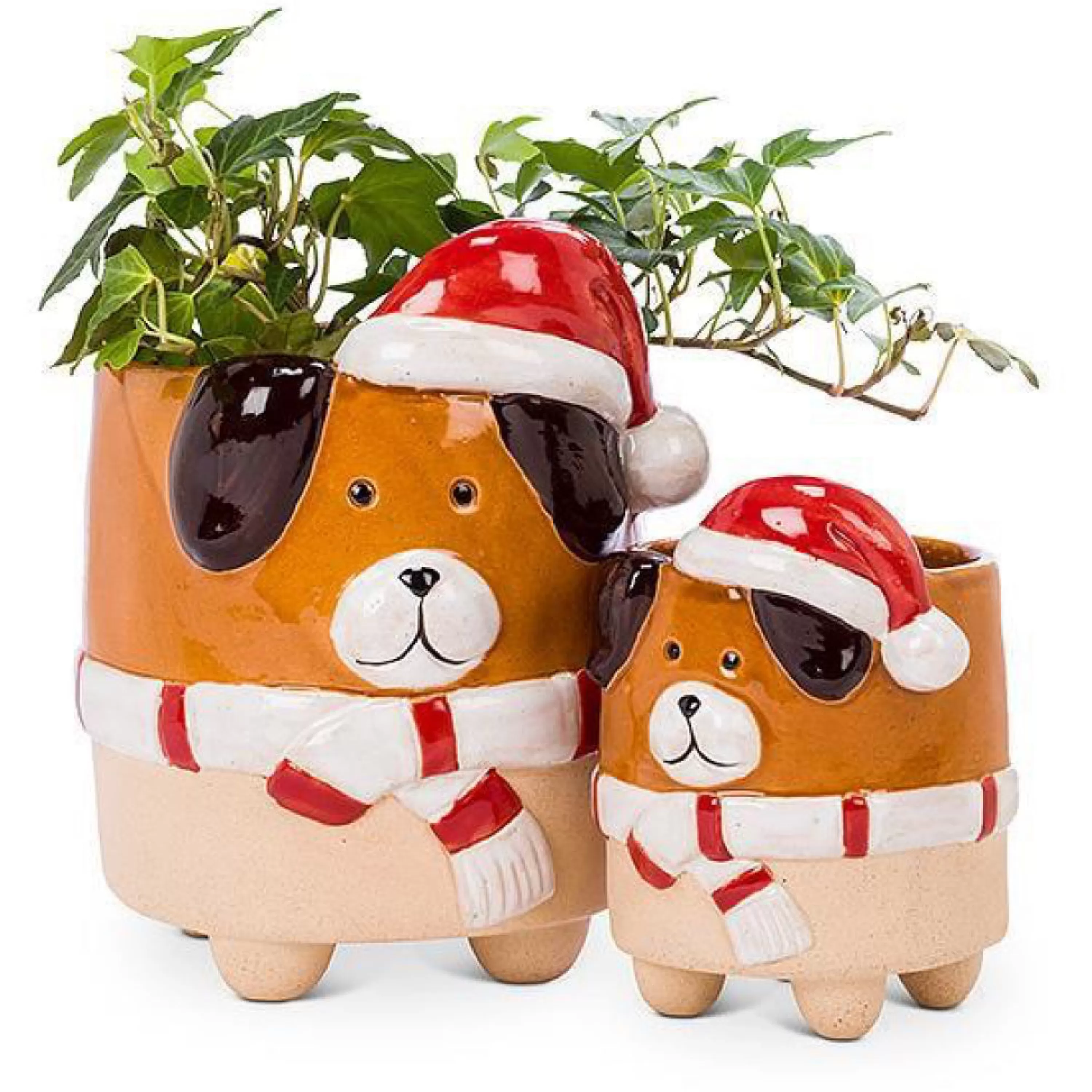 Abbott Collection Dog In Santa Hat Planter Large