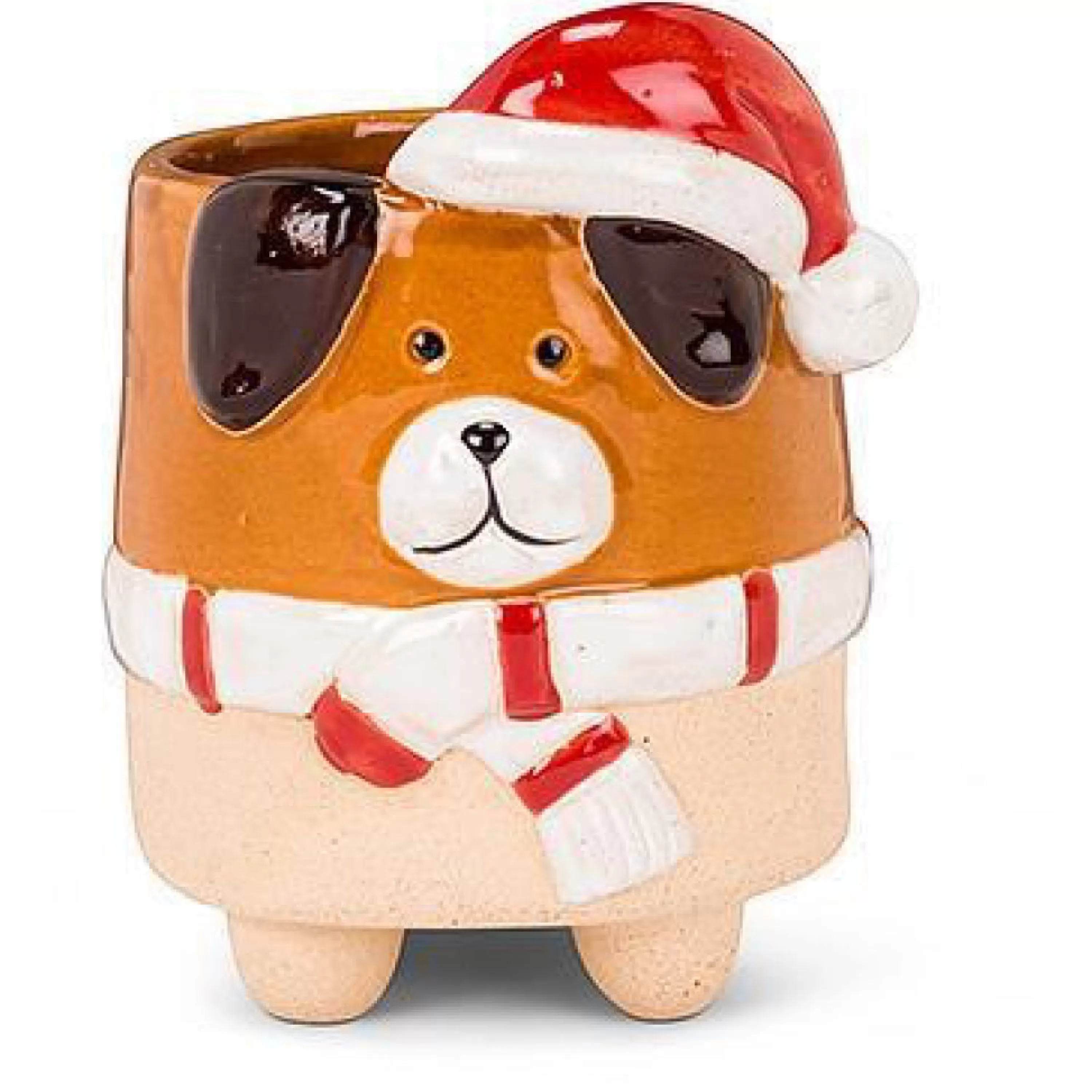 Abbott Collection Dog In Santa Hat Planter Small