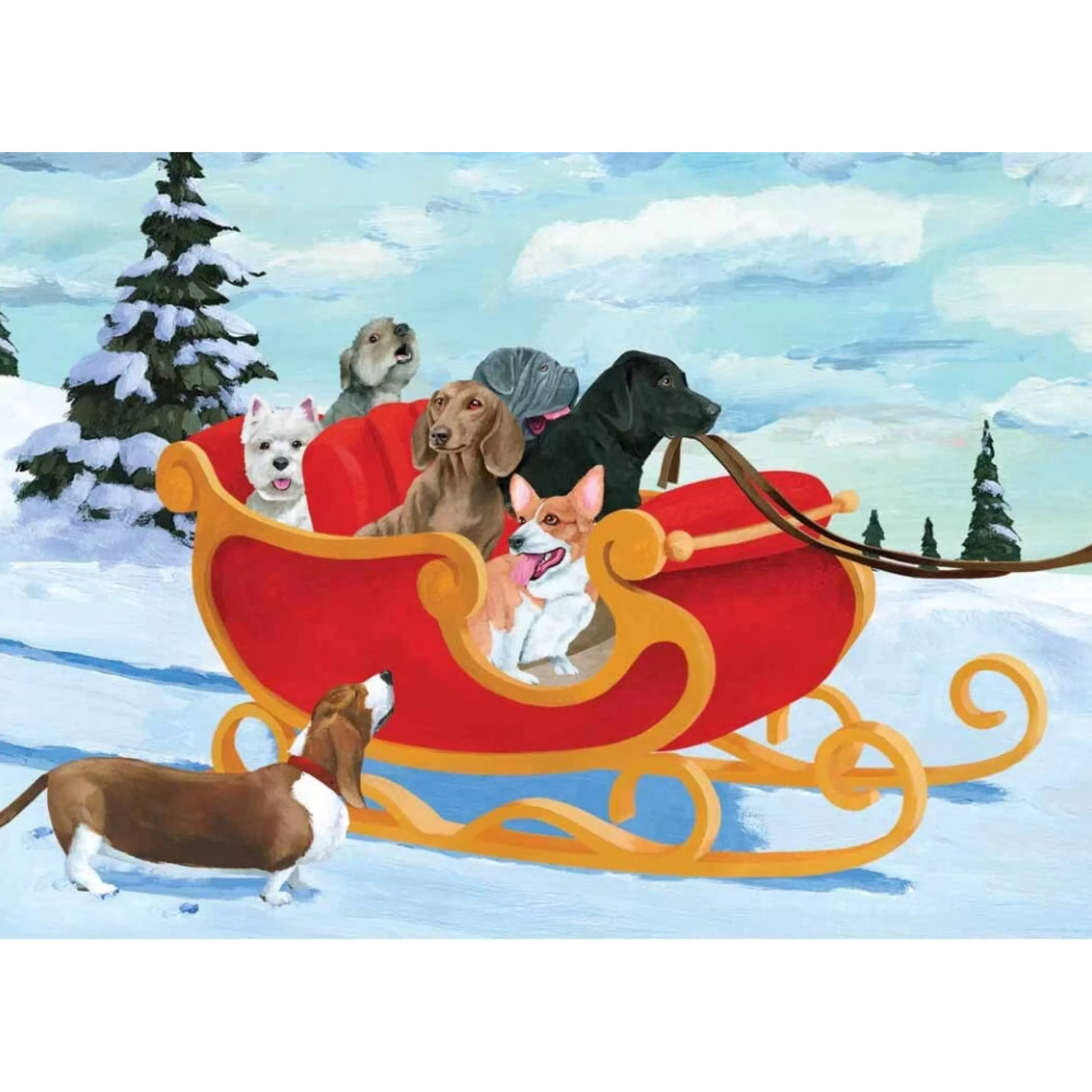 Allport Editions Dogs In Red Sleigh Holiday Card