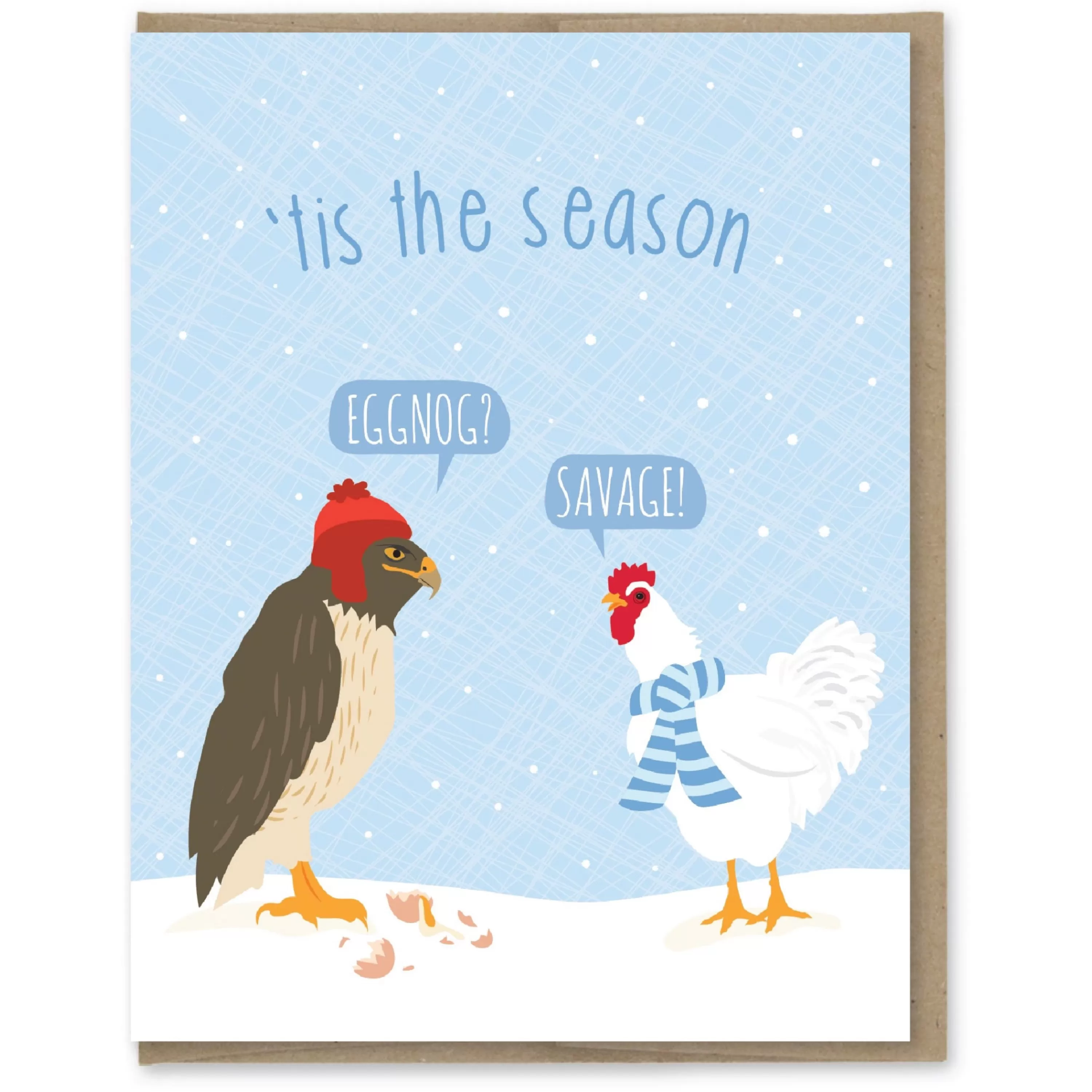 Modern Printed Matter Eggnog Chicken & Hawk Holiday Card