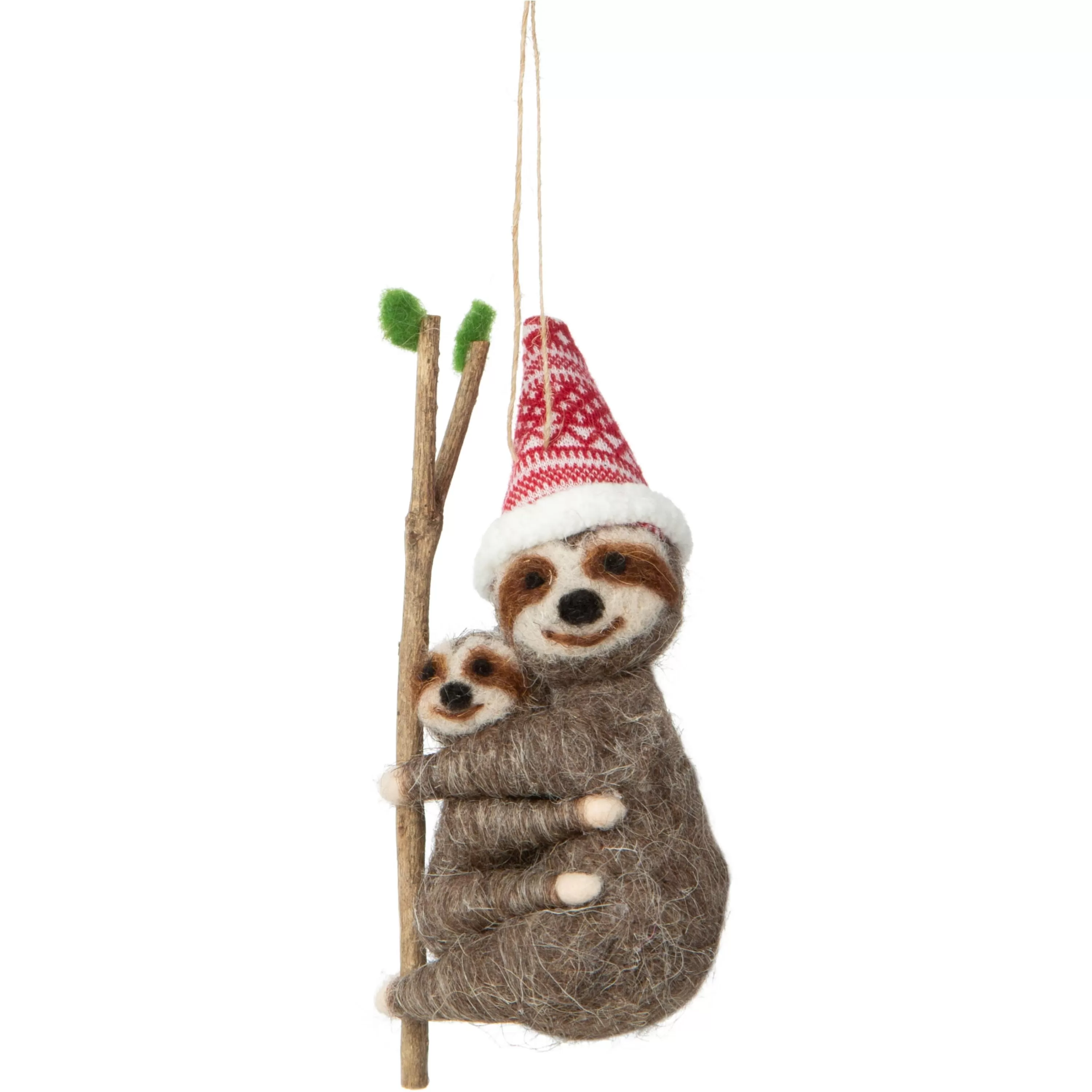 Silver Tree Felt Sloth With Baby Ornament