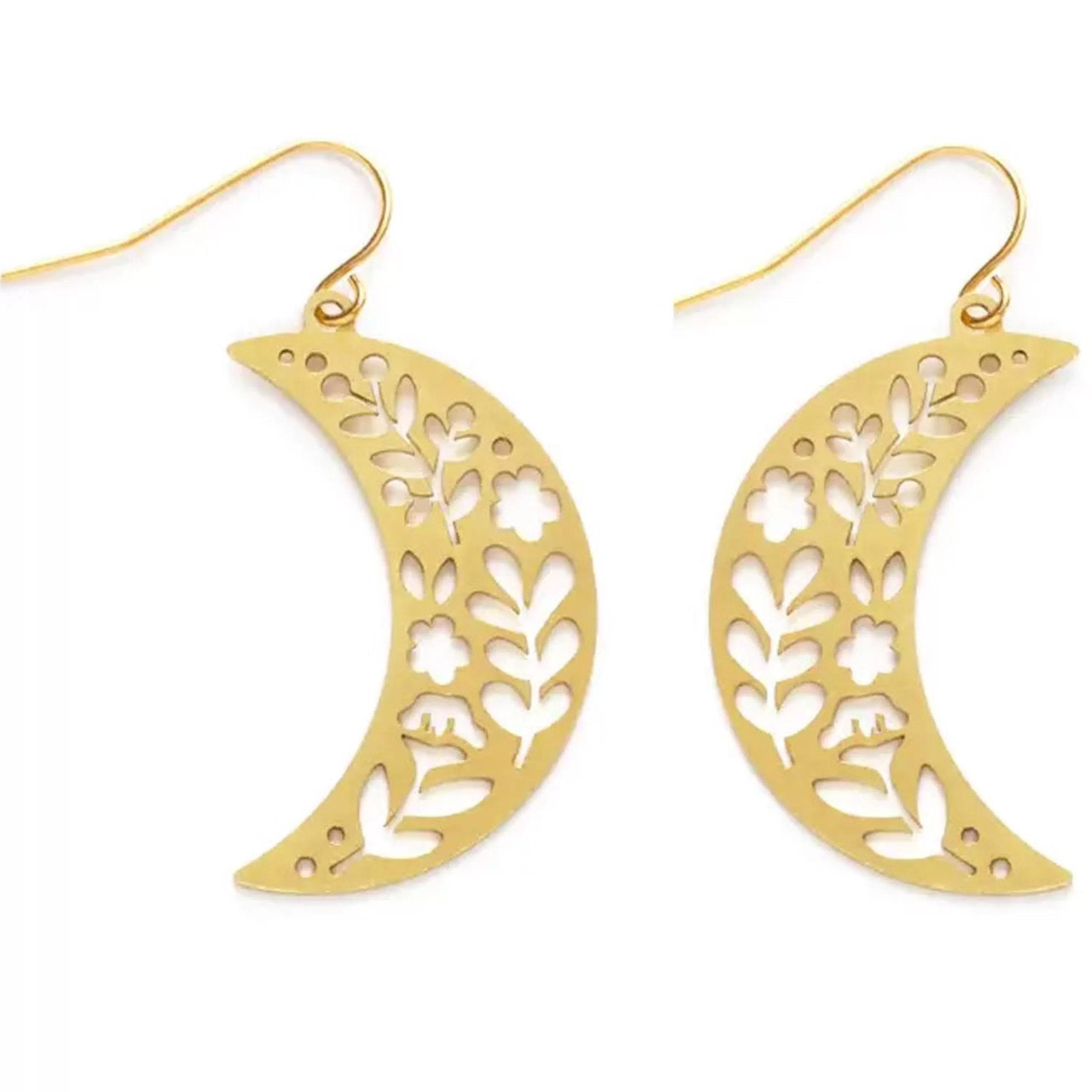 Best Mind's Eye Design Flower Crescent Moon Earrings