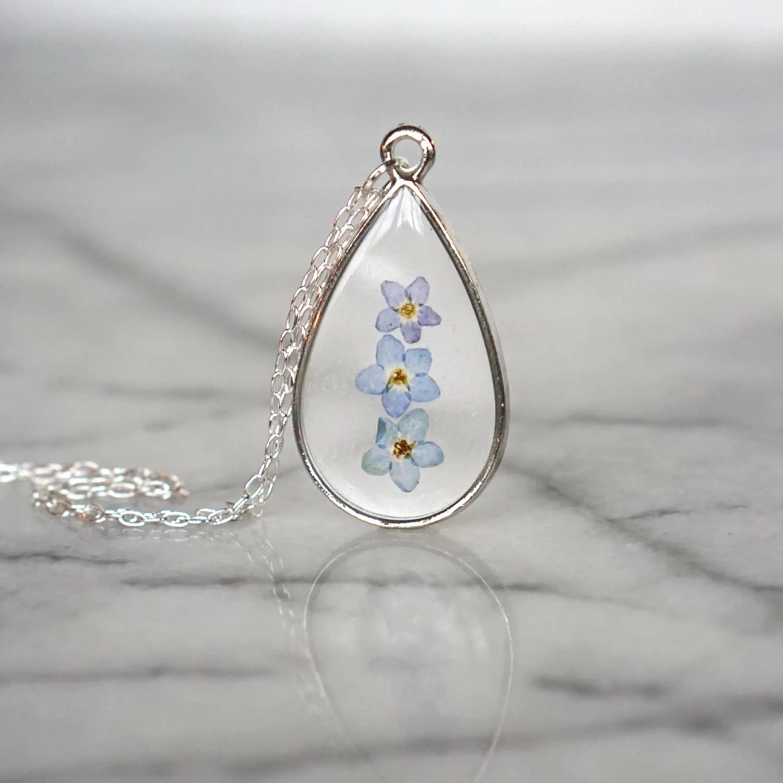 Hot The Pretty Pickle Forget Me Not Flower Necklace Silver Plated