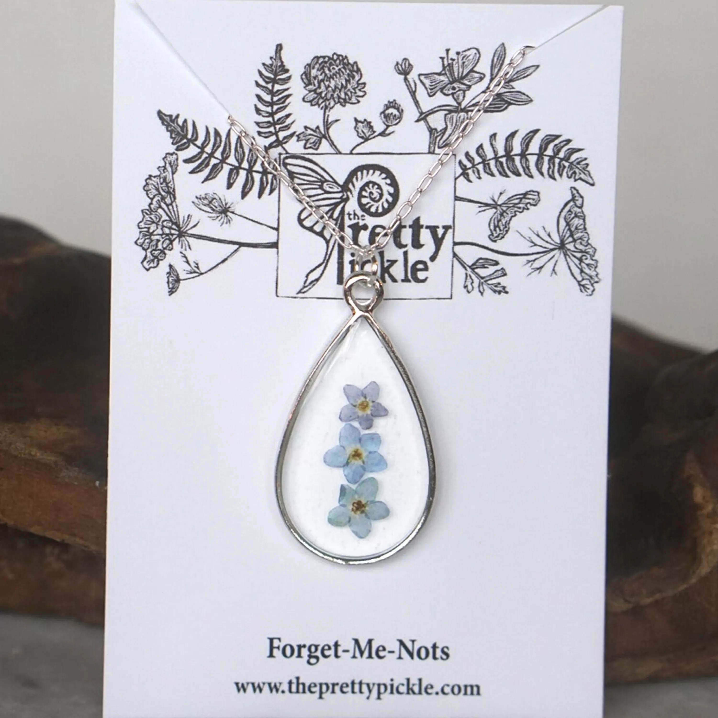 Hot The Pretty Pickle Forget Me Not Flower Necklace Silver Plated