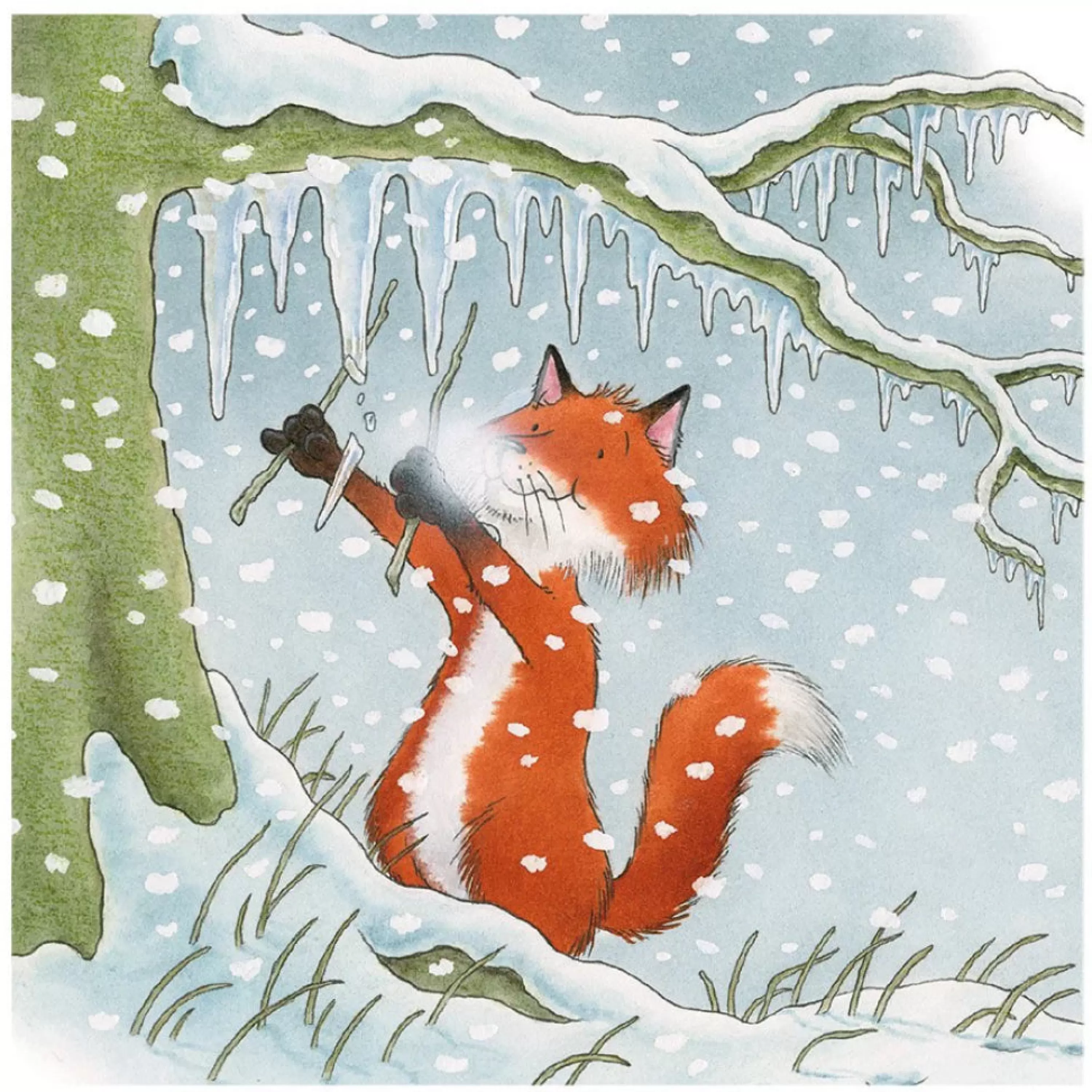 Museums & Galleries Fox Playing Icicles Pack Of Holiday Cards