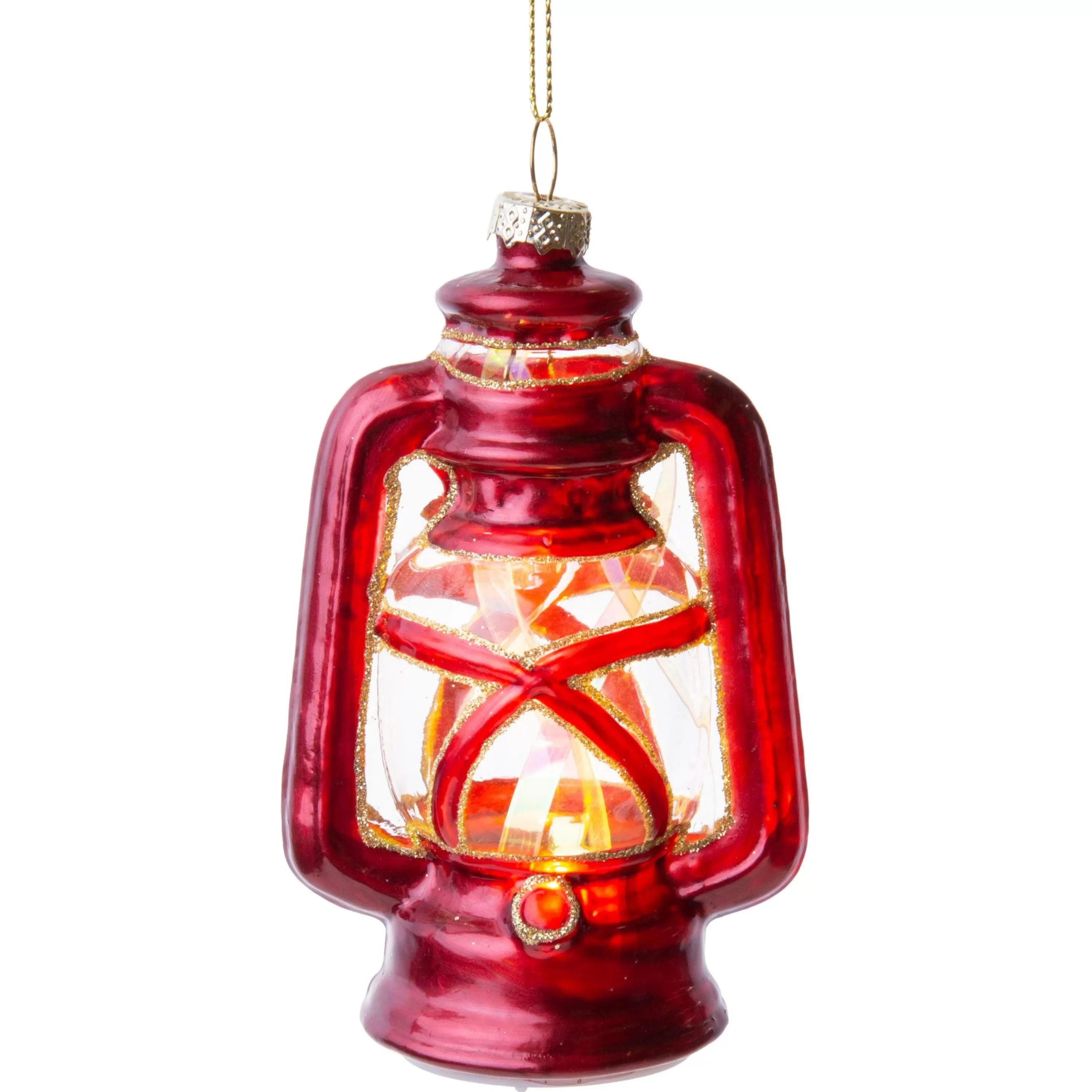 Silver Tree Glass Camp Lantern Ornament With Led