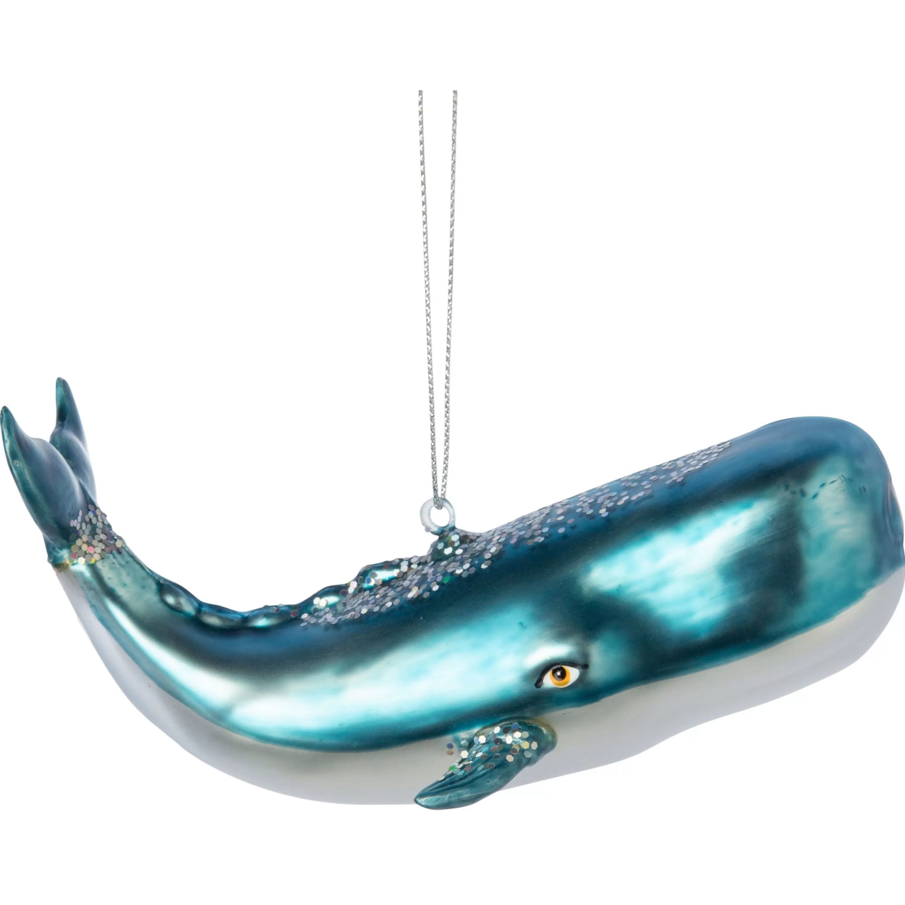 Silver Tree Glass Glittered Whale Ornament