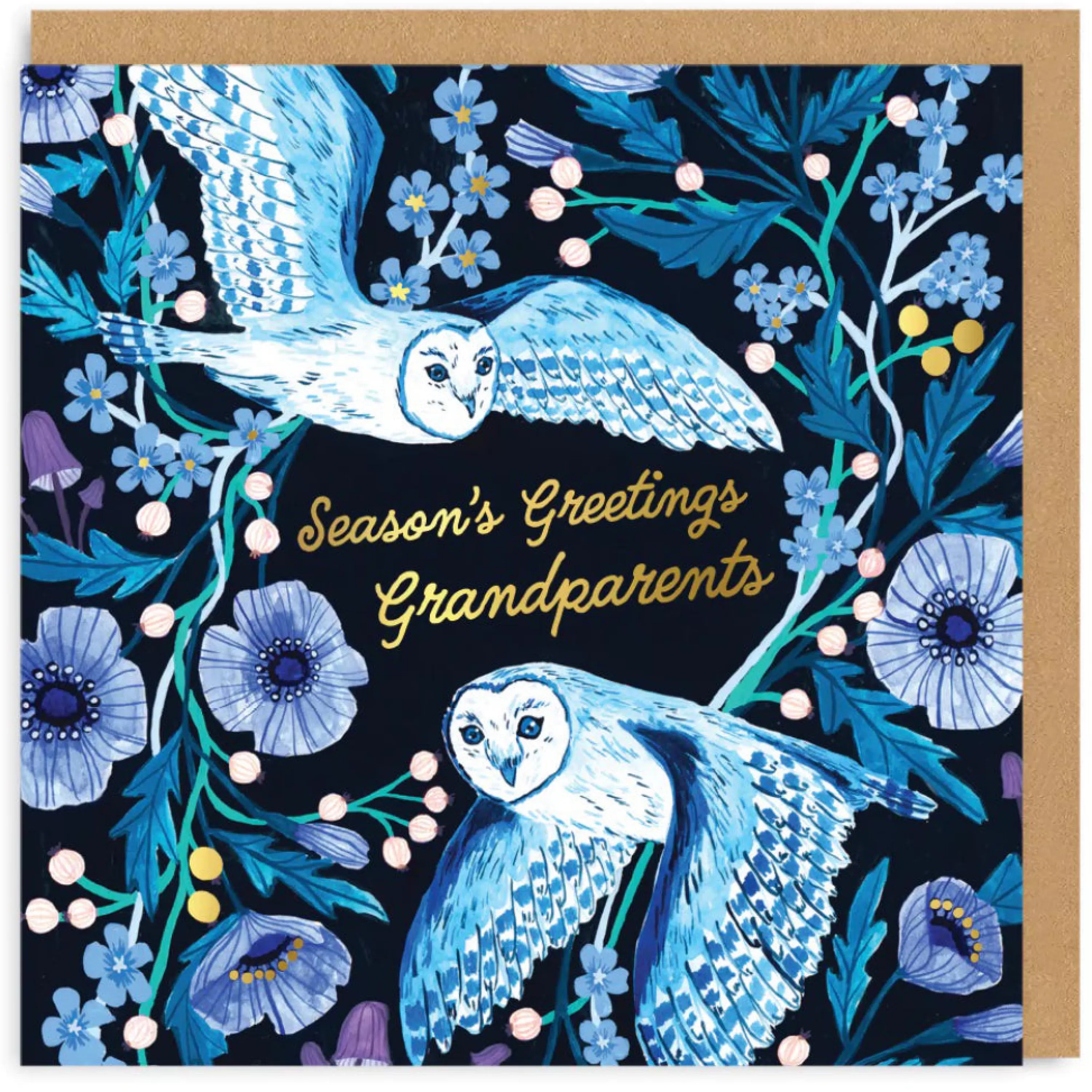 Ohh Deer Grandparents Blue Owls Christmas Card