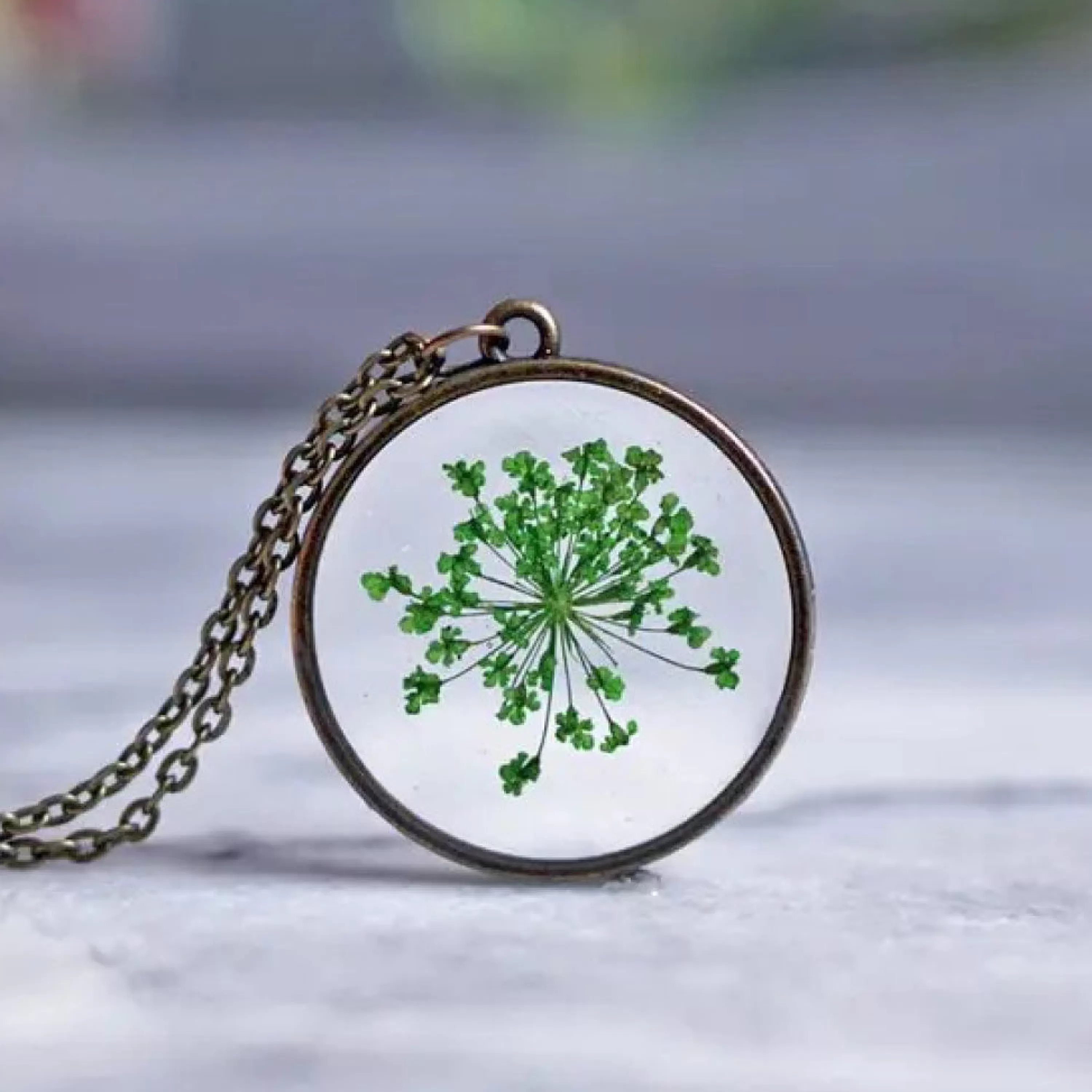 Cheap The Pretty Pickle Green Queen Anne's Lace Necklace Antique Bronze