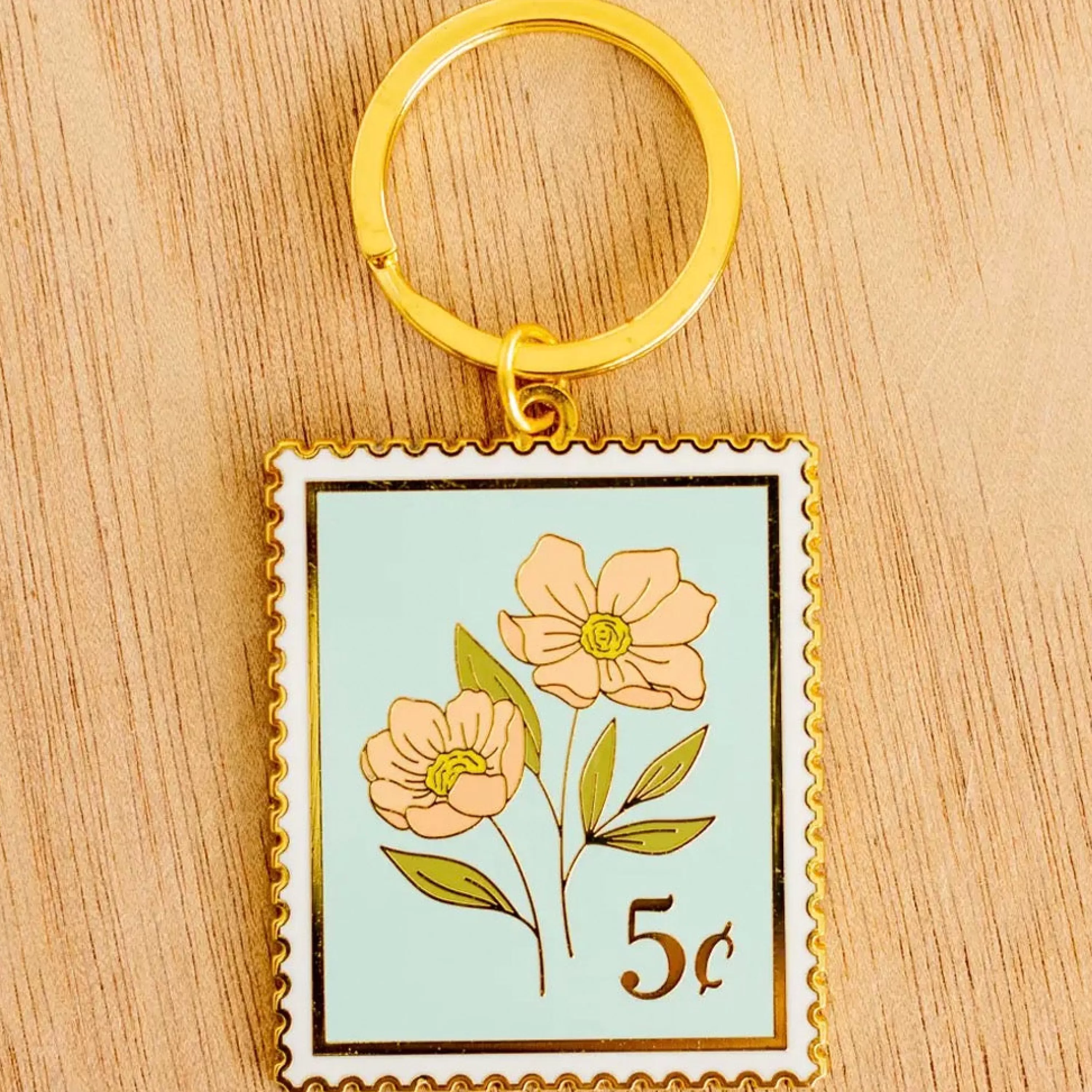 Discount Elyse Breanne Design Light Blue Floral Stamp Keychain