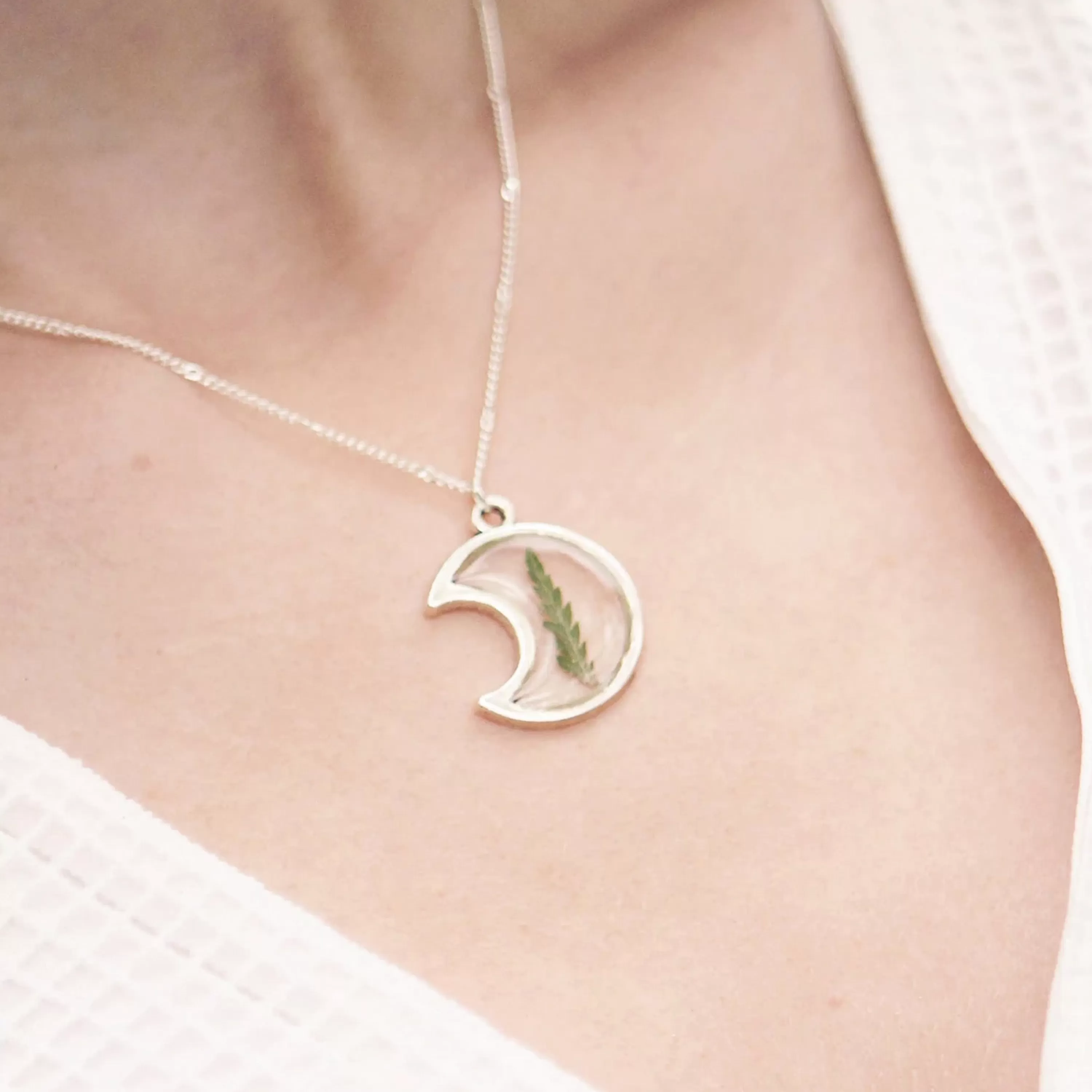 Best Sale The Pretty Pickle Moon Fern Necklace Silver Plated