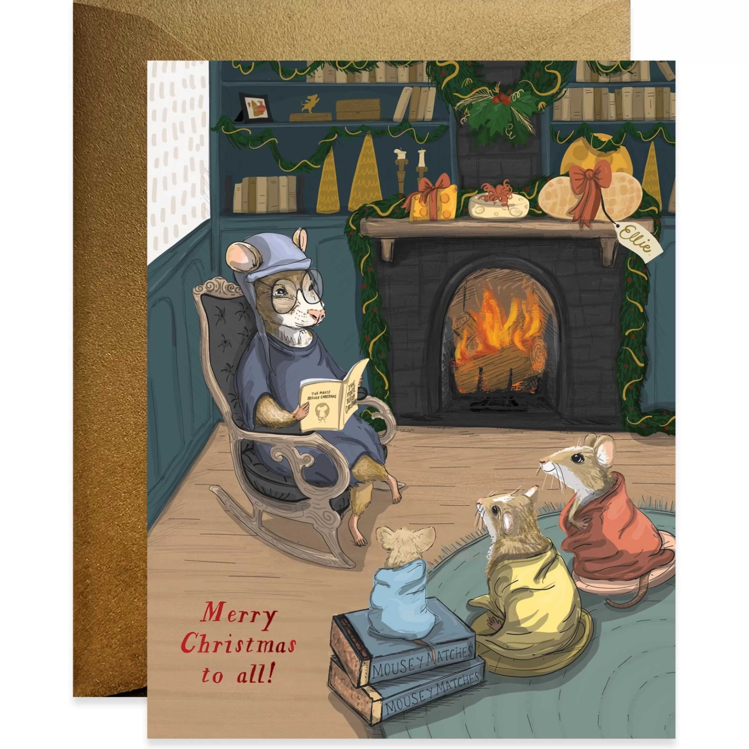 Good Juju Ink Mouse Reading Christmas Story Card