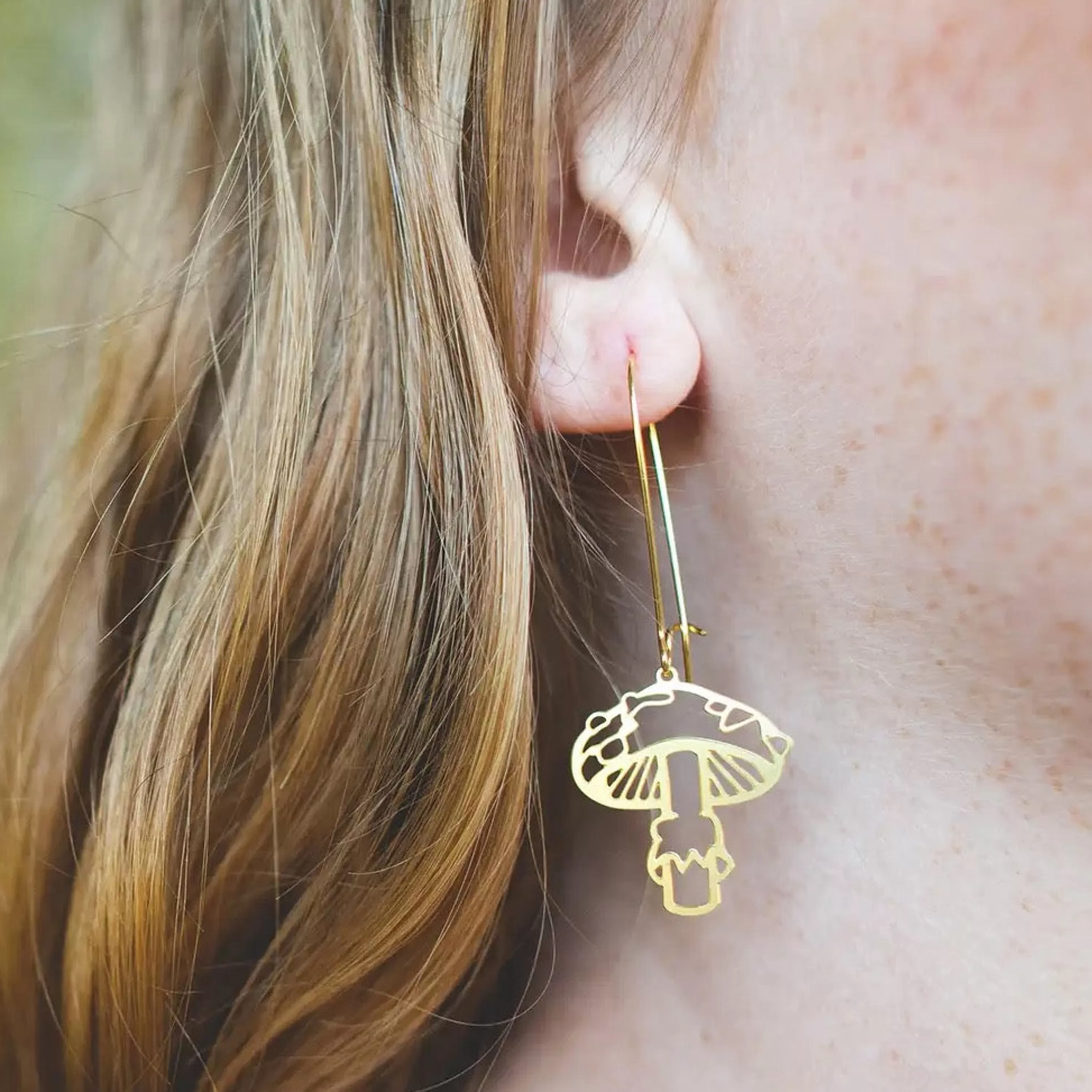 Hot A Tea Leaf Jewelry Mushroom Earrings Gold