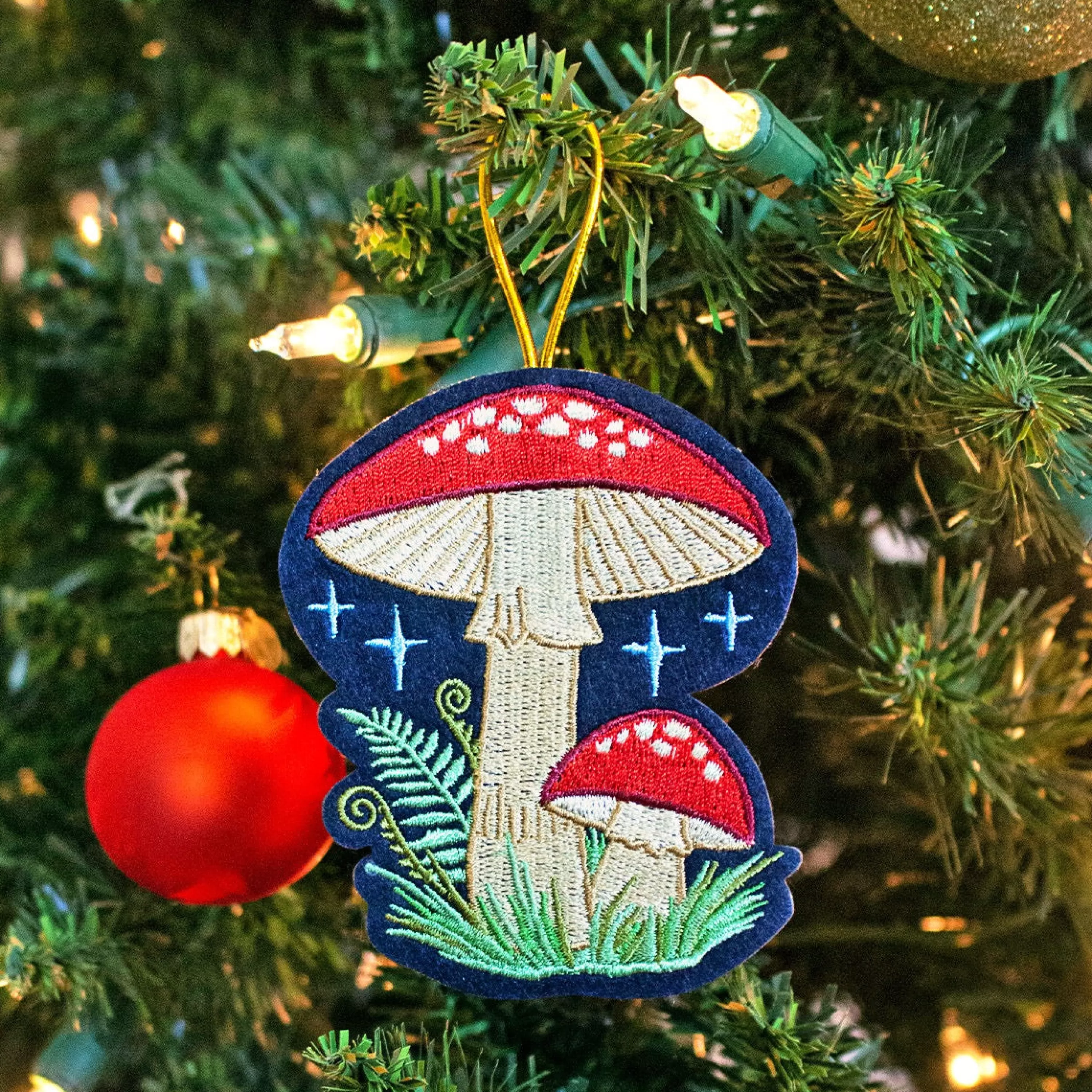 Seltzer Goods Mushroom In Ferns Embroidered Ornament