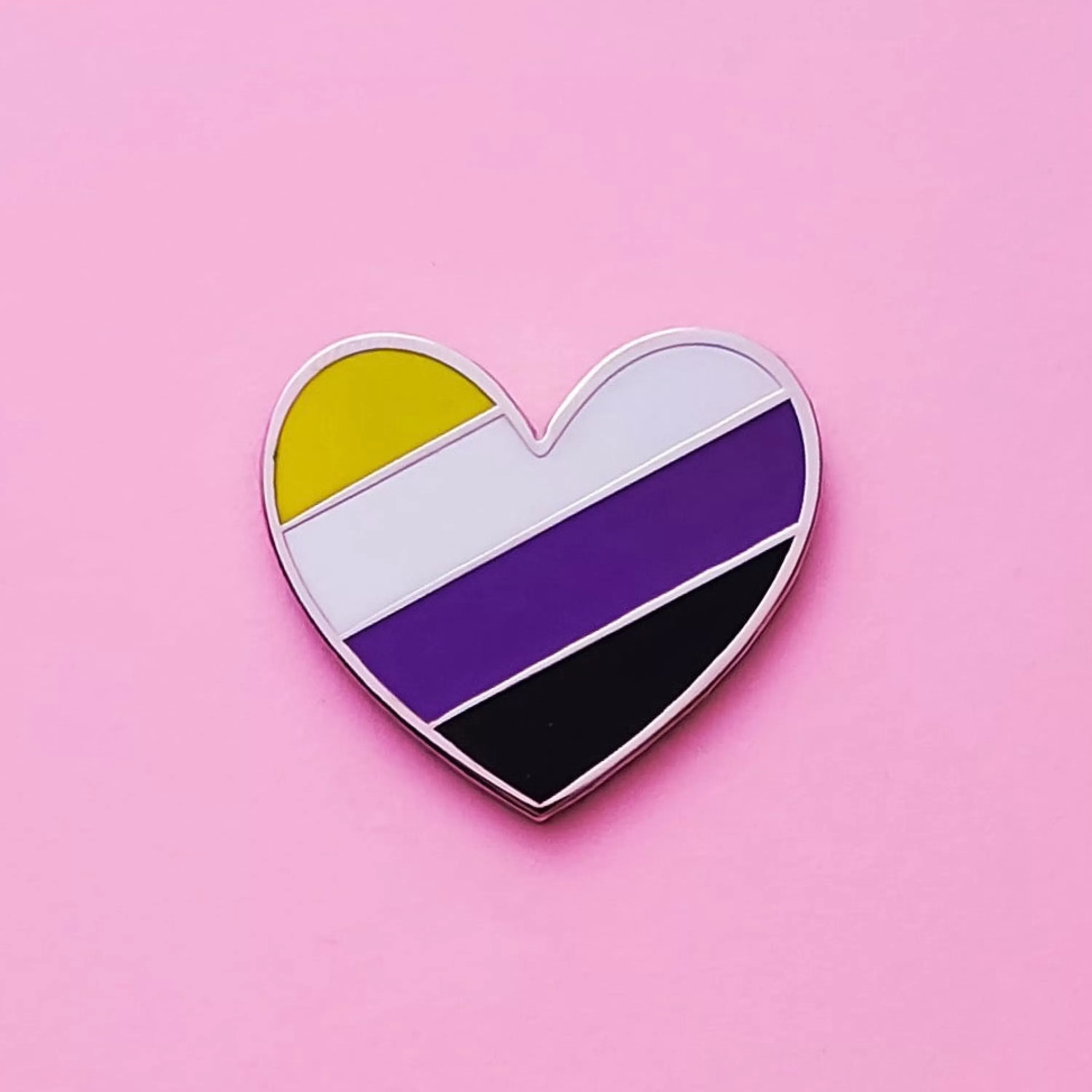 Cheap Little Rainbow Paper Co. Non-Binary Flag Heart Enamel Pin