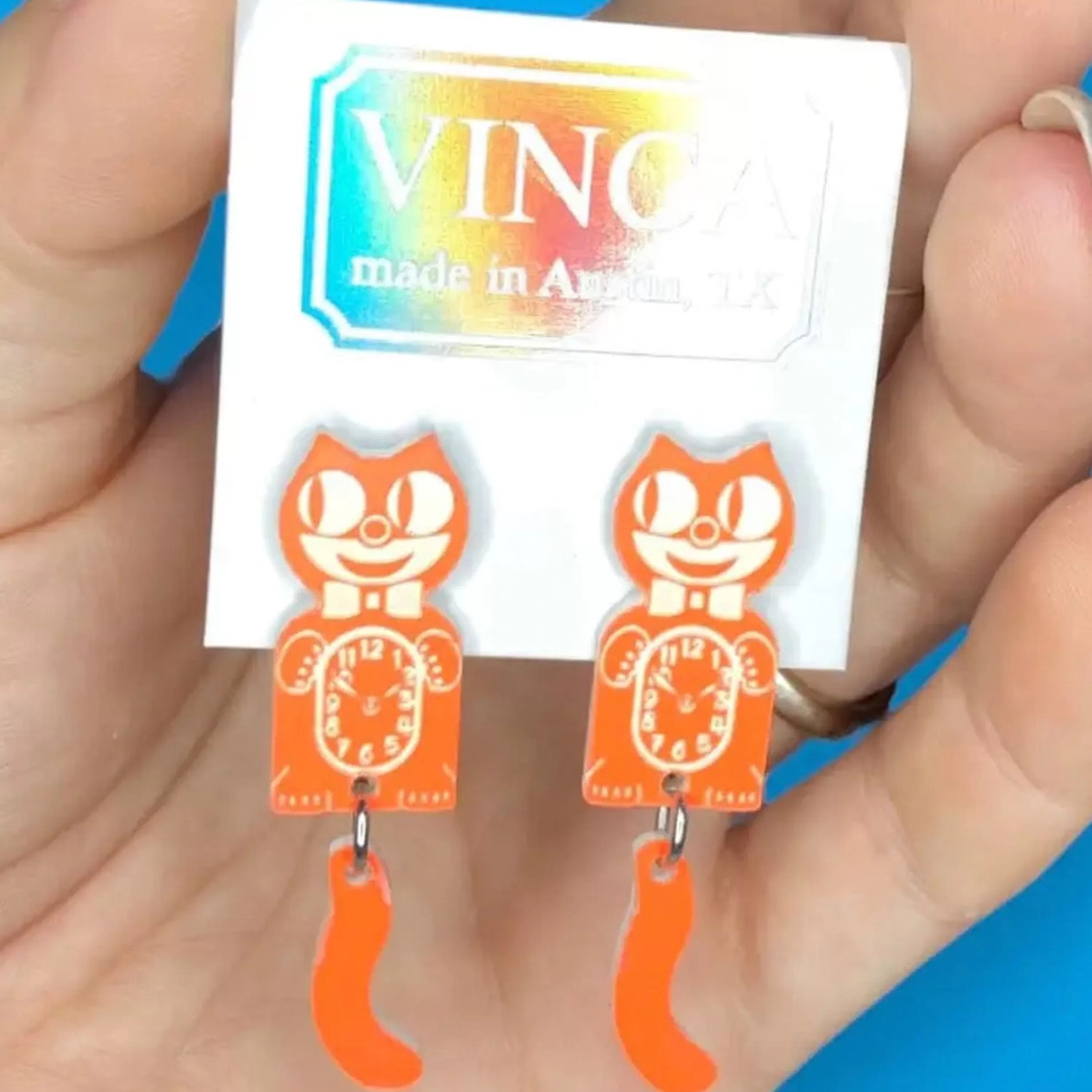 Clearance Vinca Orange Dreamsicle Kit-Cat Clock Earrings