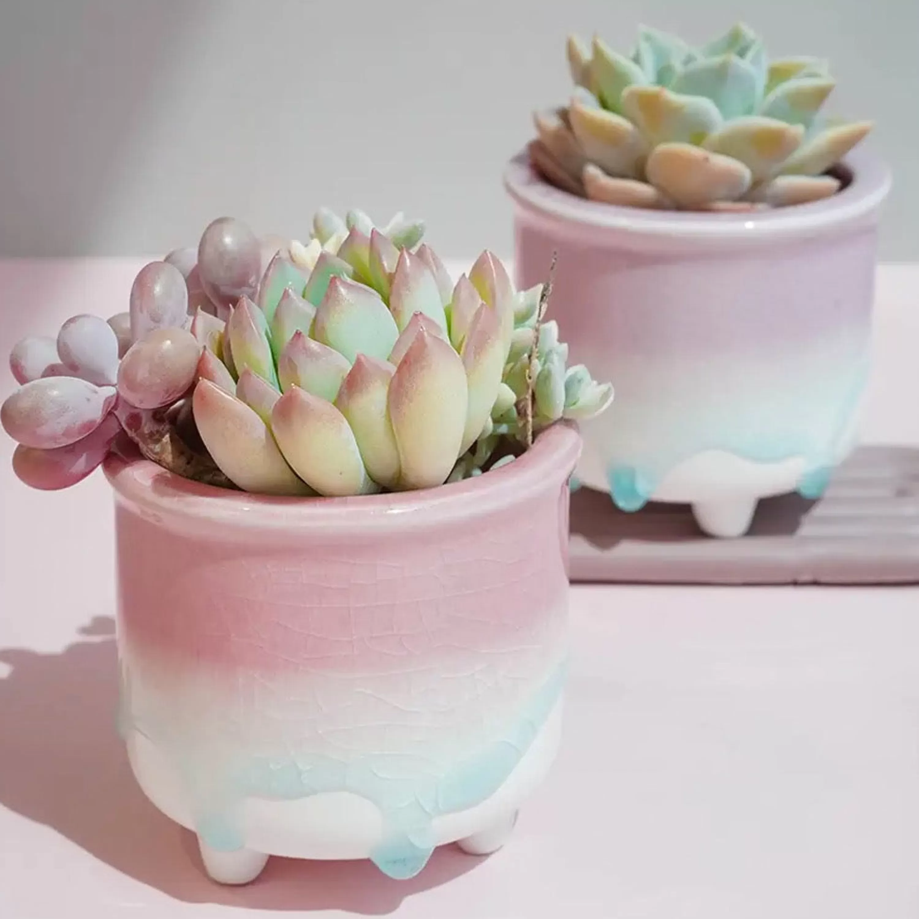 Best Sale Springer Decor Pink To Blue Dripping Glazed Planter Pot