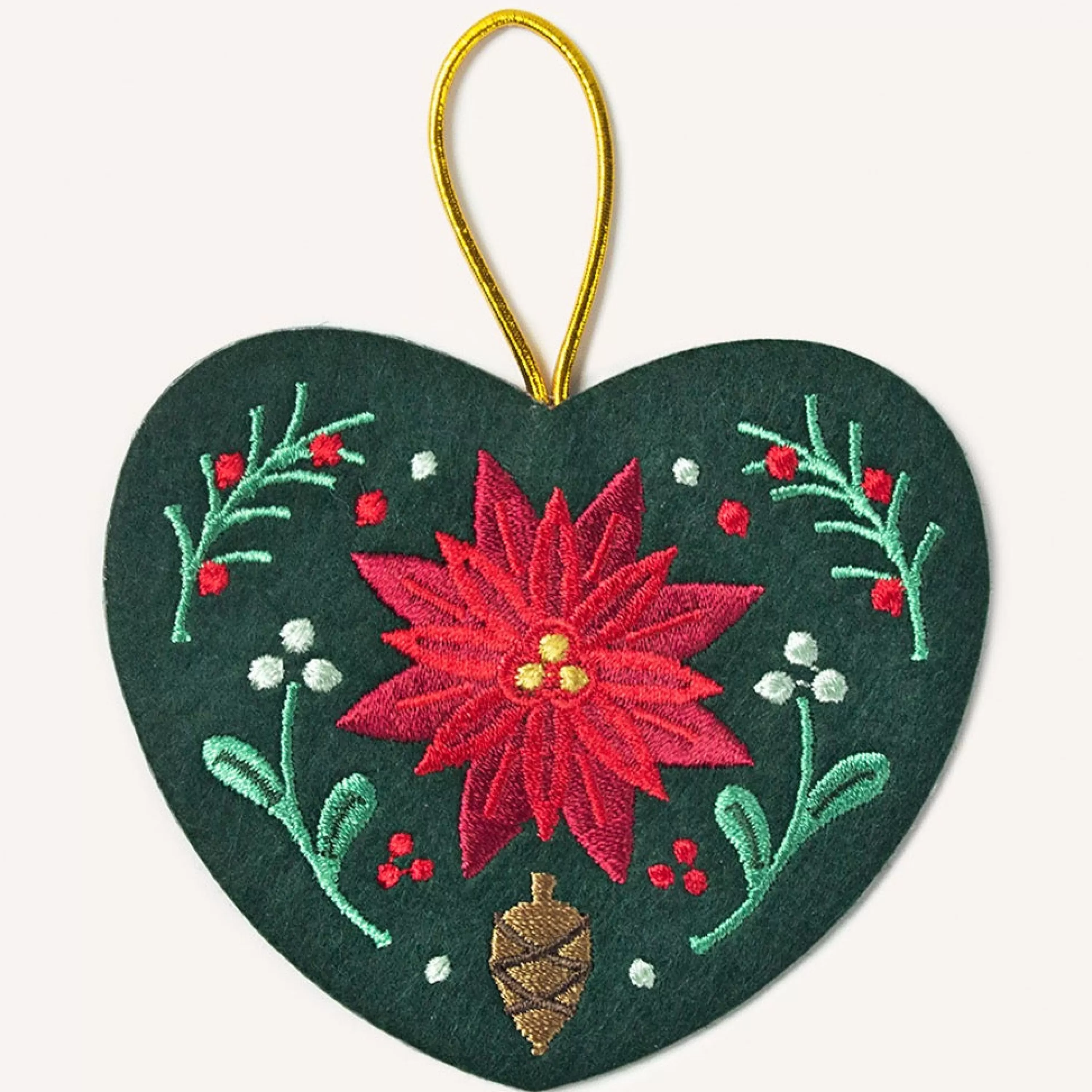 Seltzer Goods Poinsettia Heart Embroidered Ornament