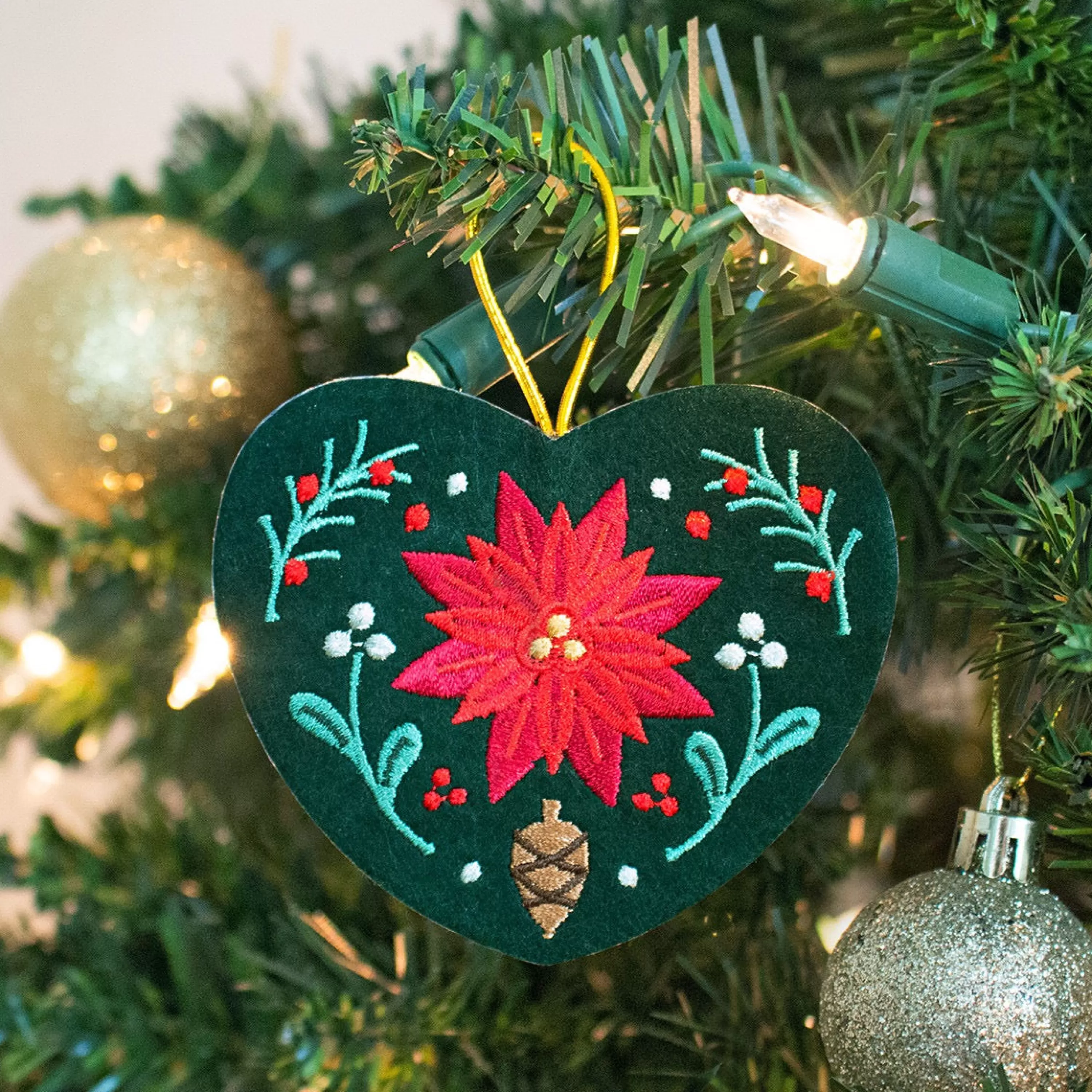 Seltzer Goods Poinsettia Heart Embroidered Ornament