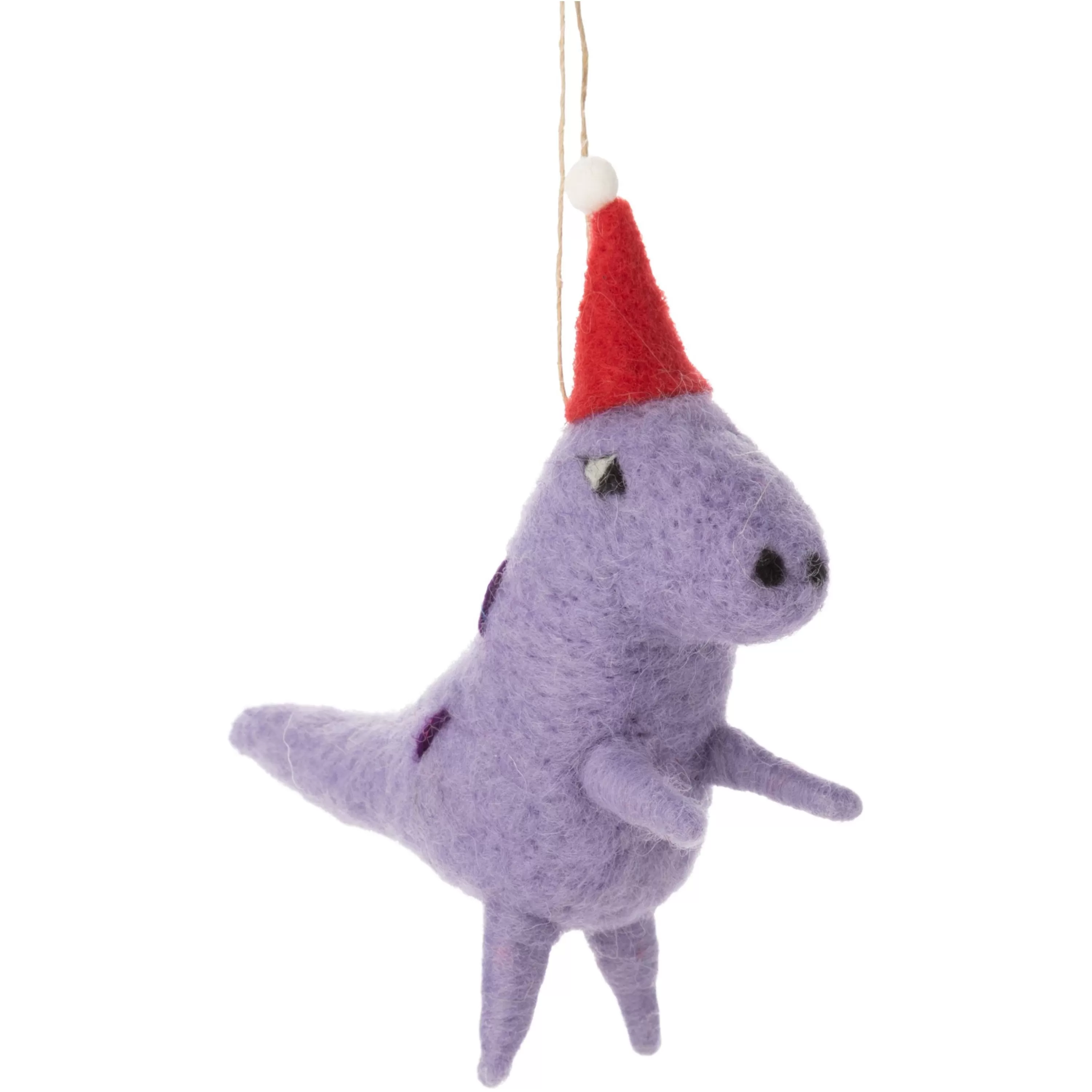 Silver Tree Purple Felt Dino Ornament With Santa Hat