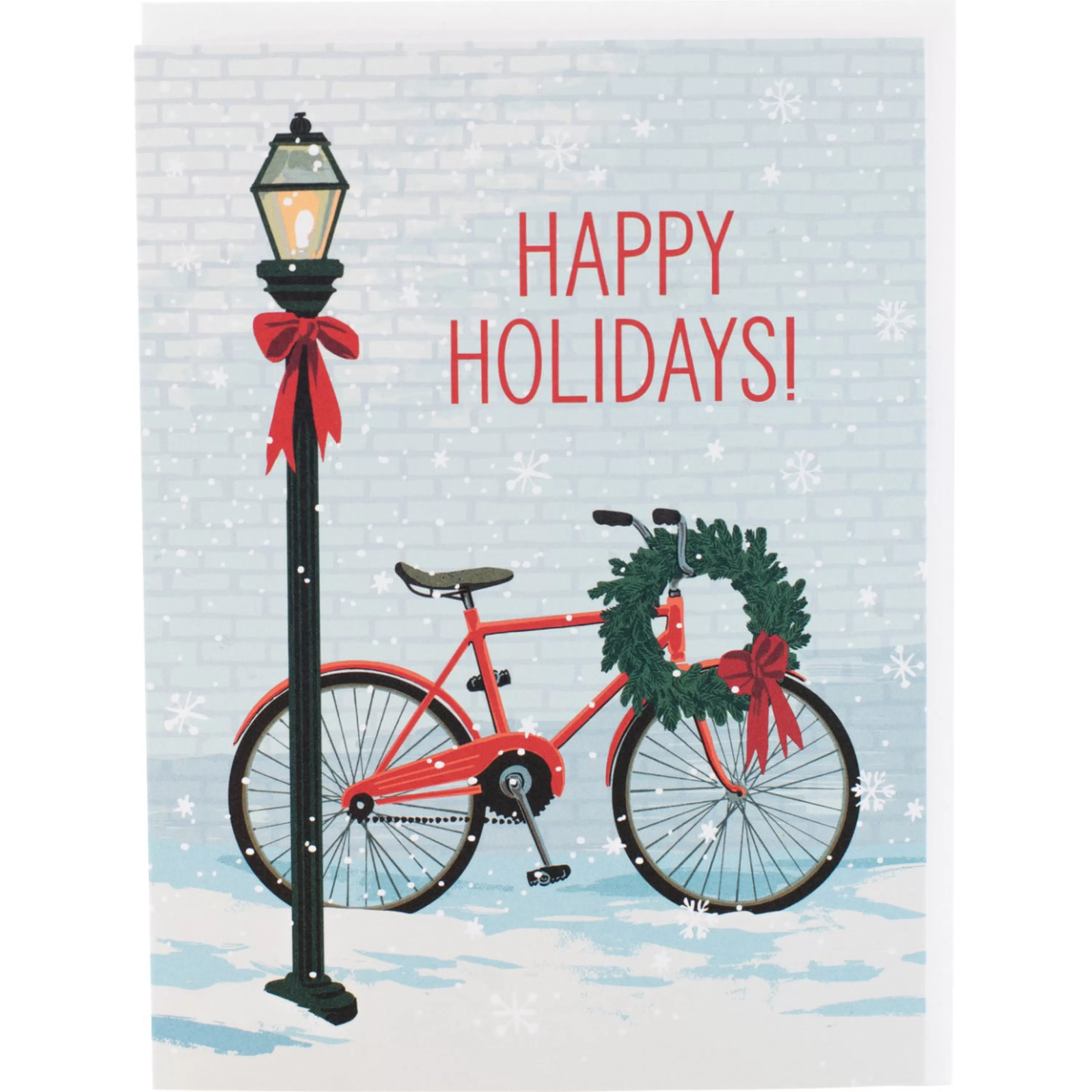 Smudge Ink Red Bike With Wreath Holiday Card