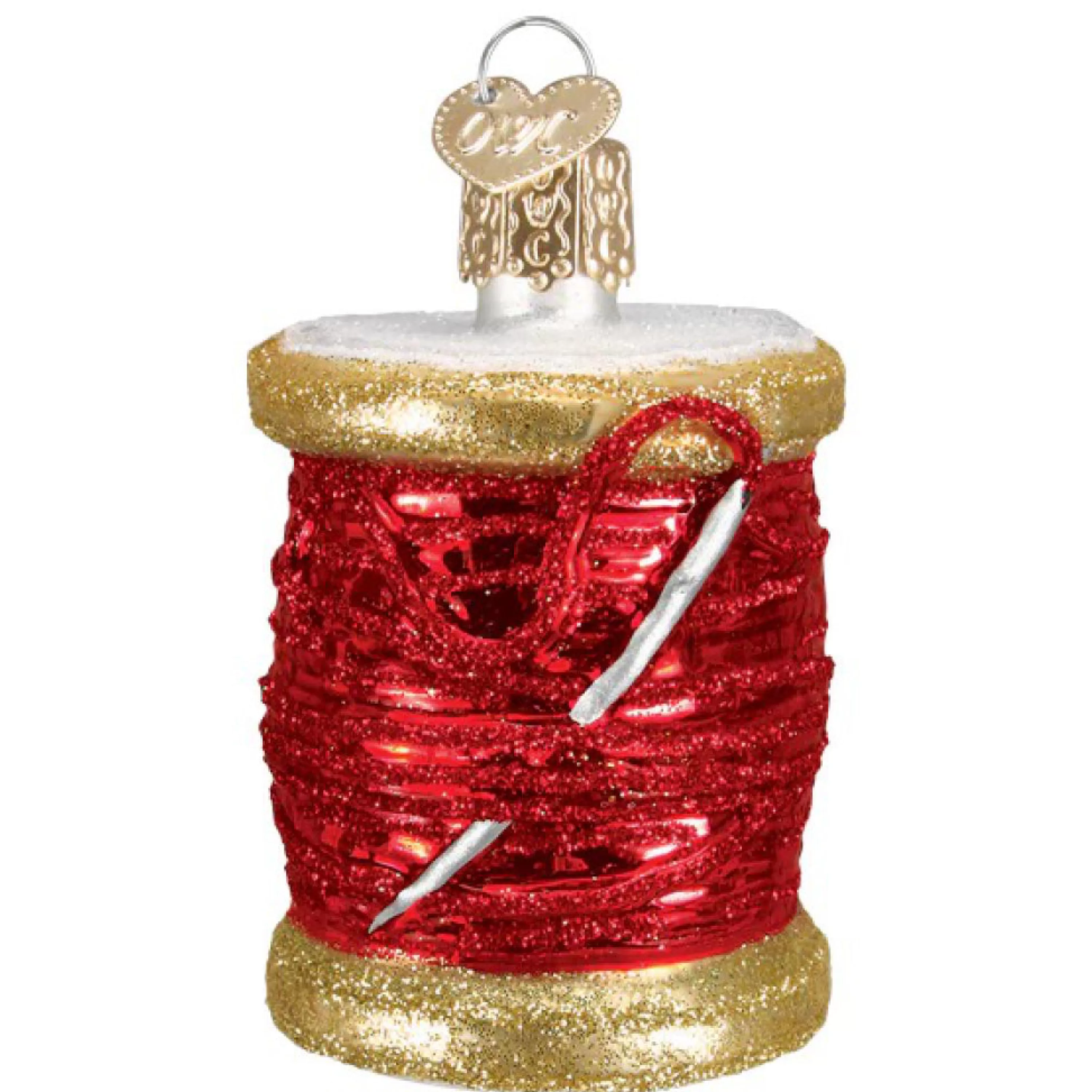 Old World Christmas Red Spool Of Thread Ornament