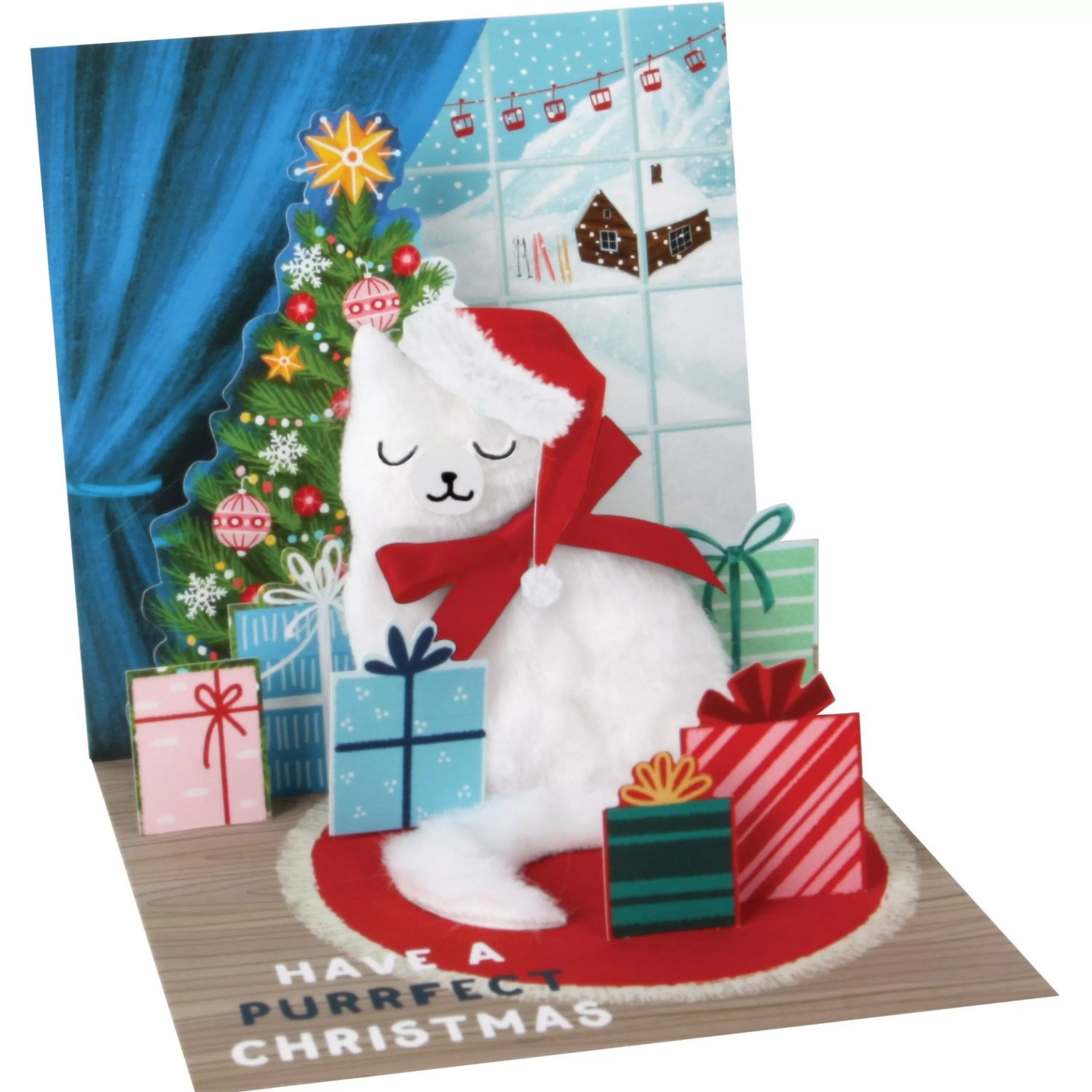 Up With Paper Santa Cat Pop-Up Christmas Card