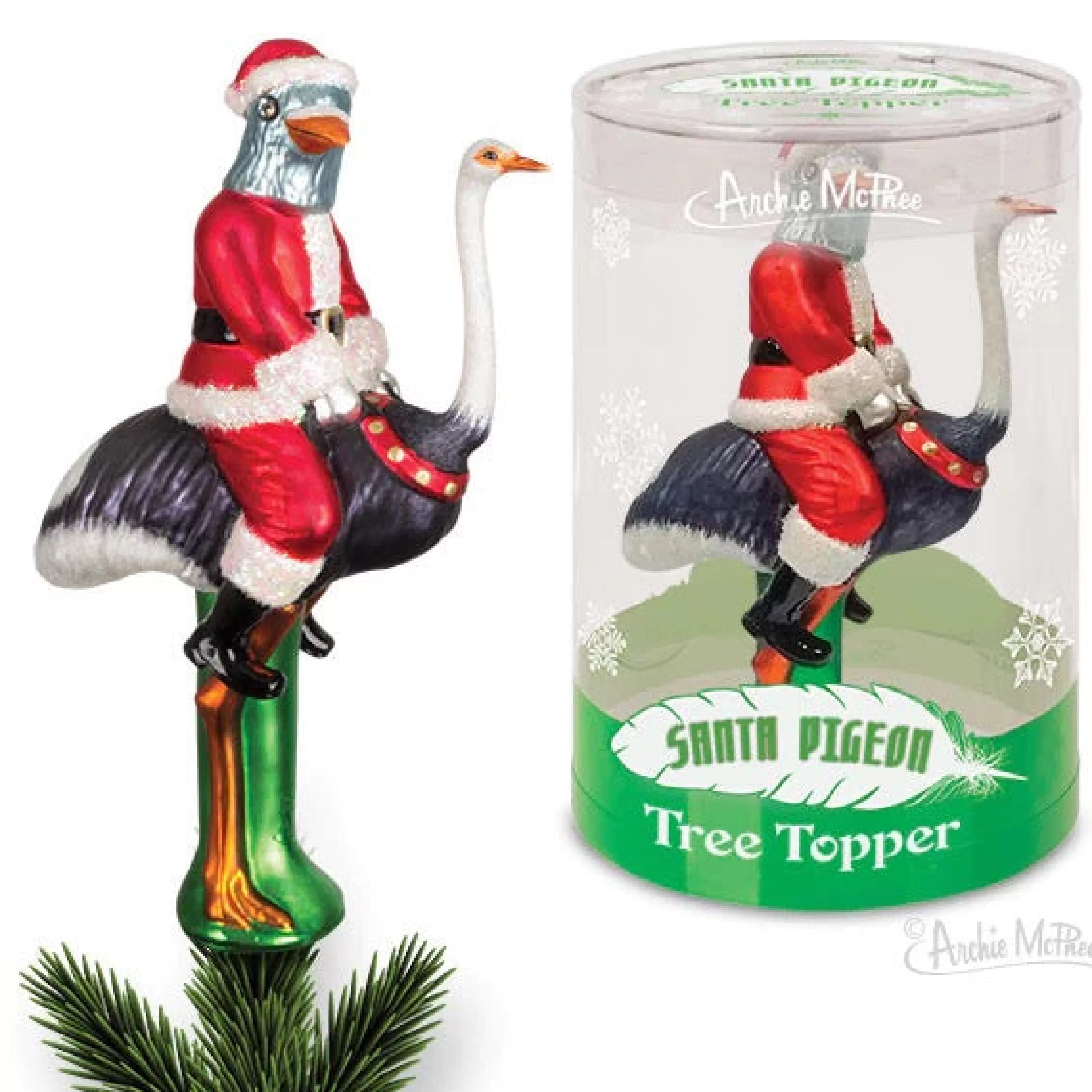 Archie McPhee Santa Pigeon Glass Tree Topper