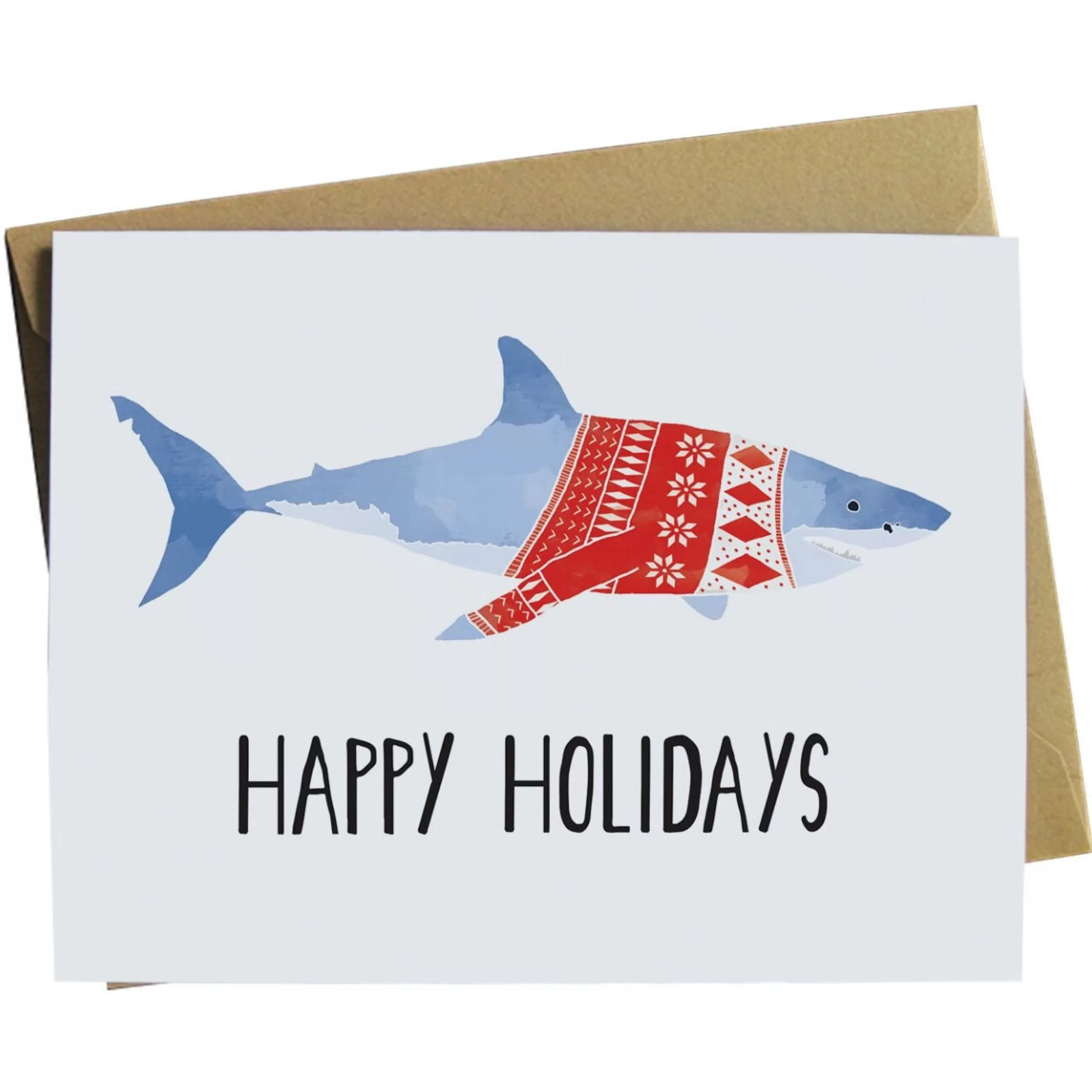 Paper Wolf Design Shark Wearing Sweater Holiday Card