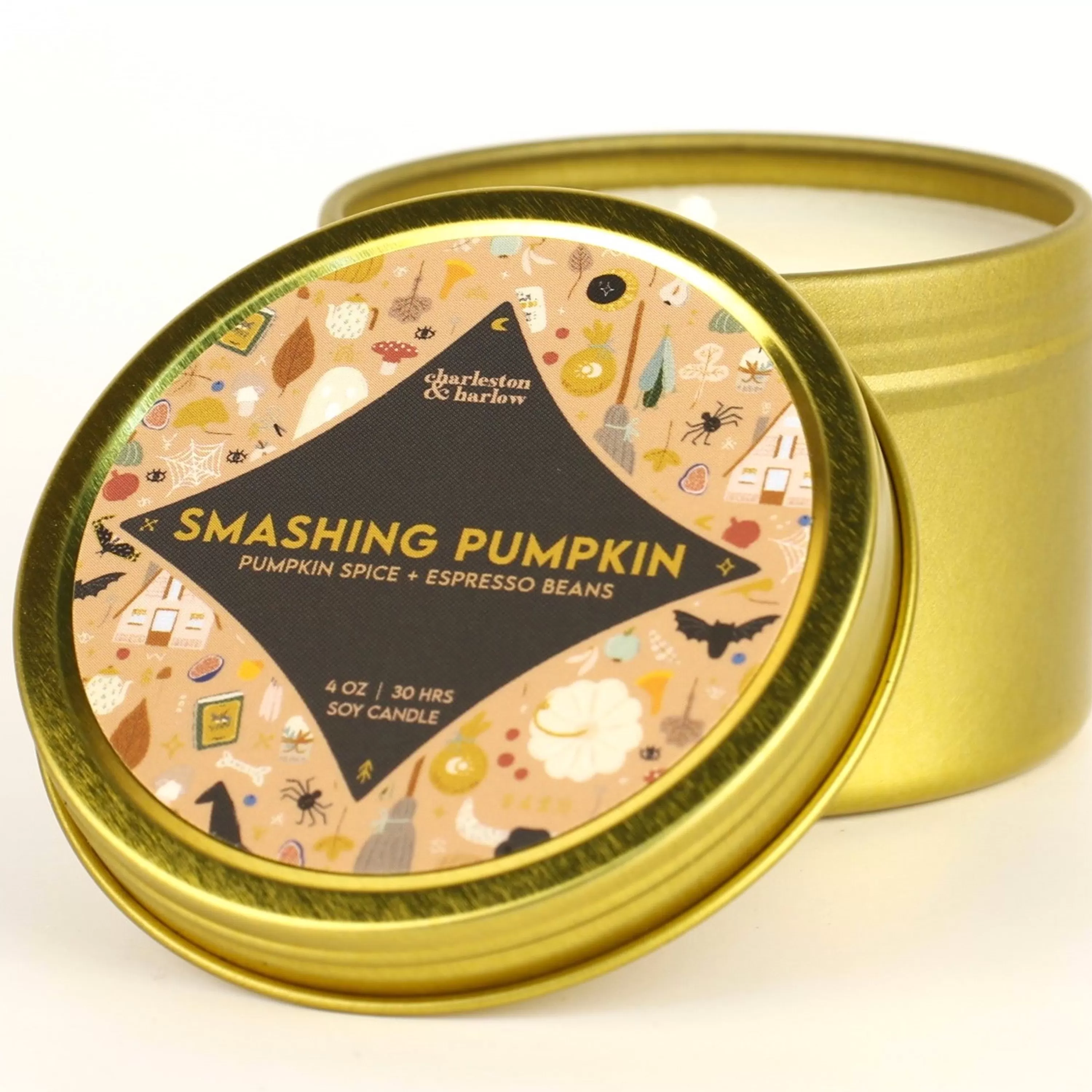 New Charleston & Harlow Candle Co. Smashing Pumpkin Soy Wax Candle Travel Tin