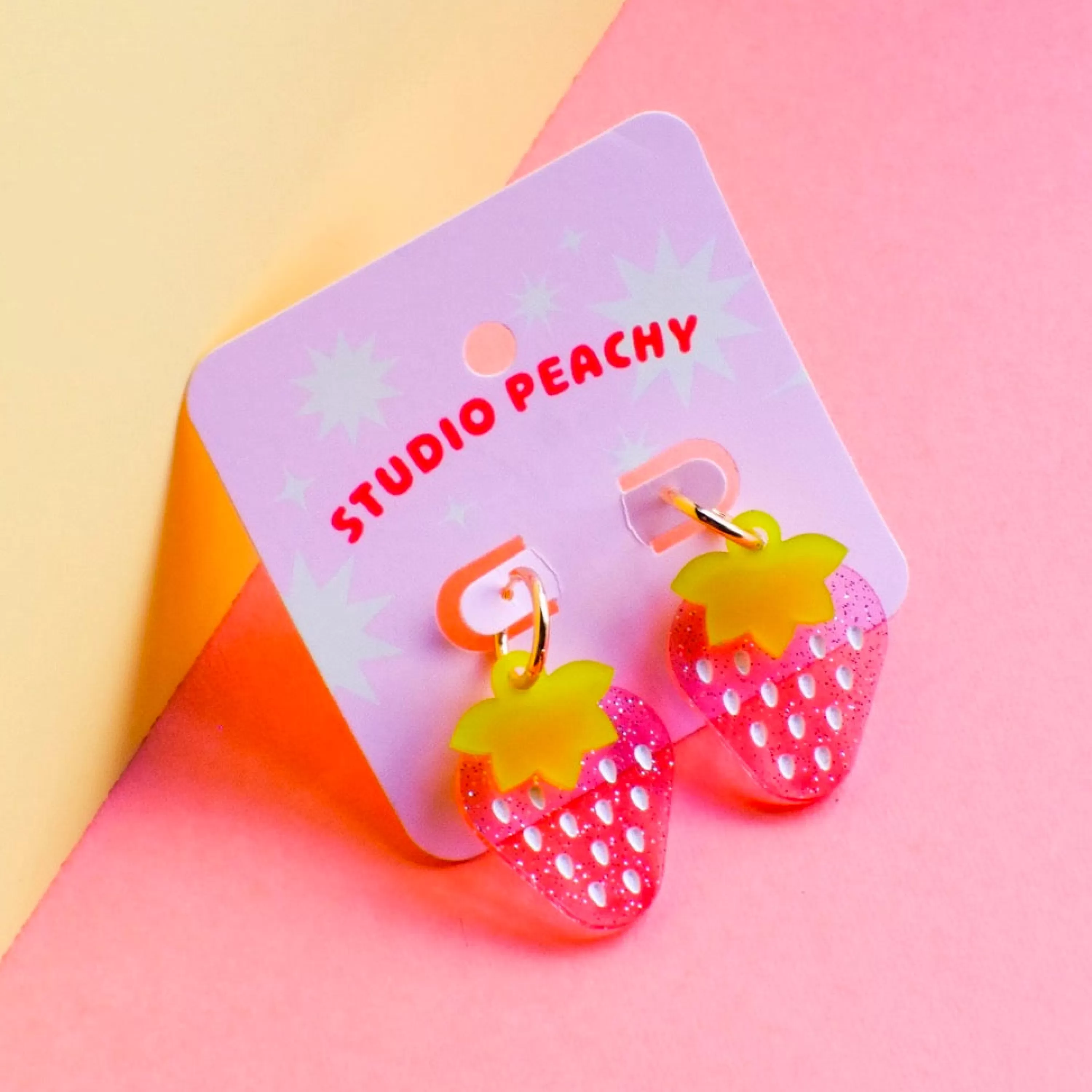 Hot Studio Peachy Sparkle Strawberry Huggie Hoop Earrings