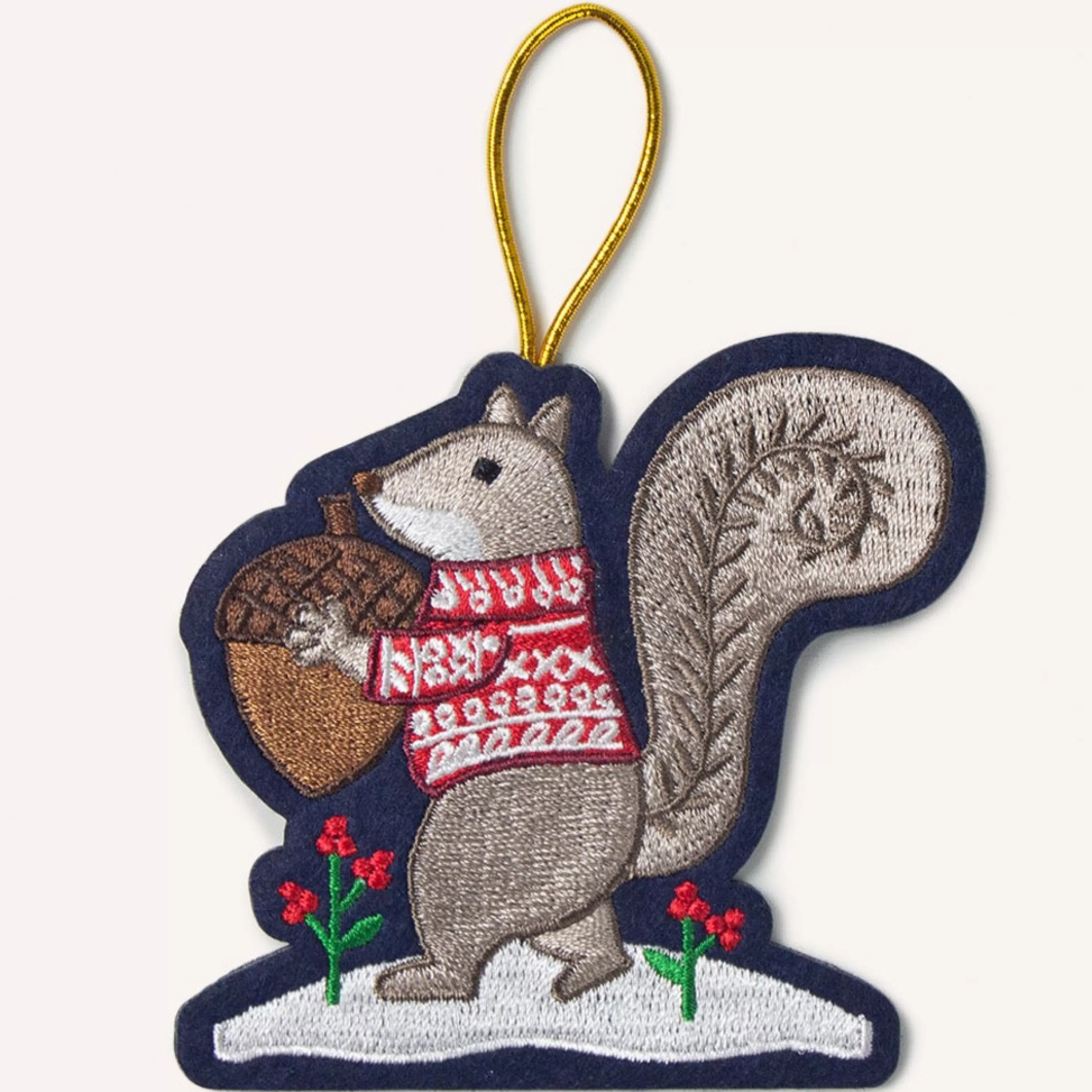 Seltzer Goods Squirrel With Acorn Embroidered Ornament