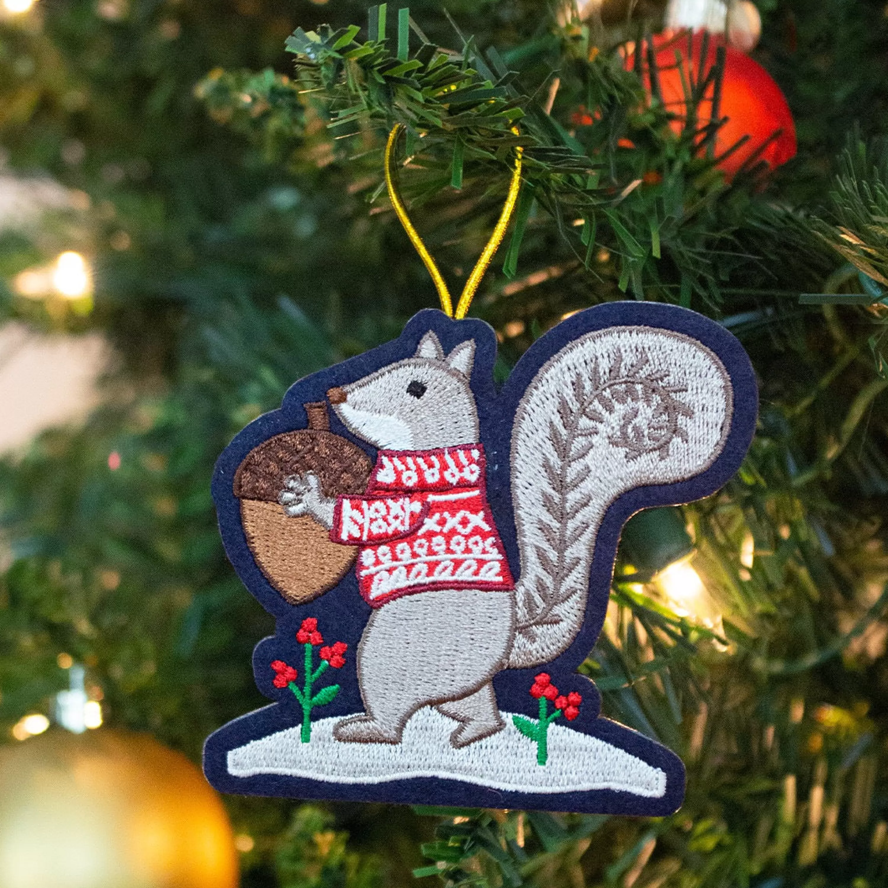 Seltzer Goods Squirrel With Acorn Embroidered Ornament