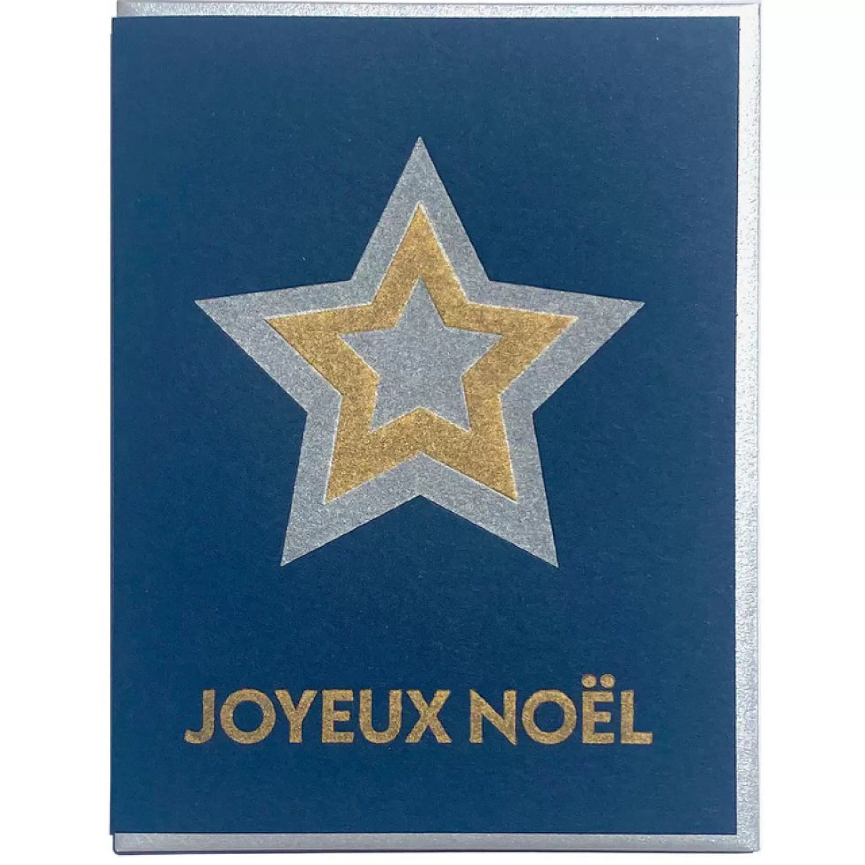 Lady Pilot Letterpress Star On Blue Joyeux Noel Card