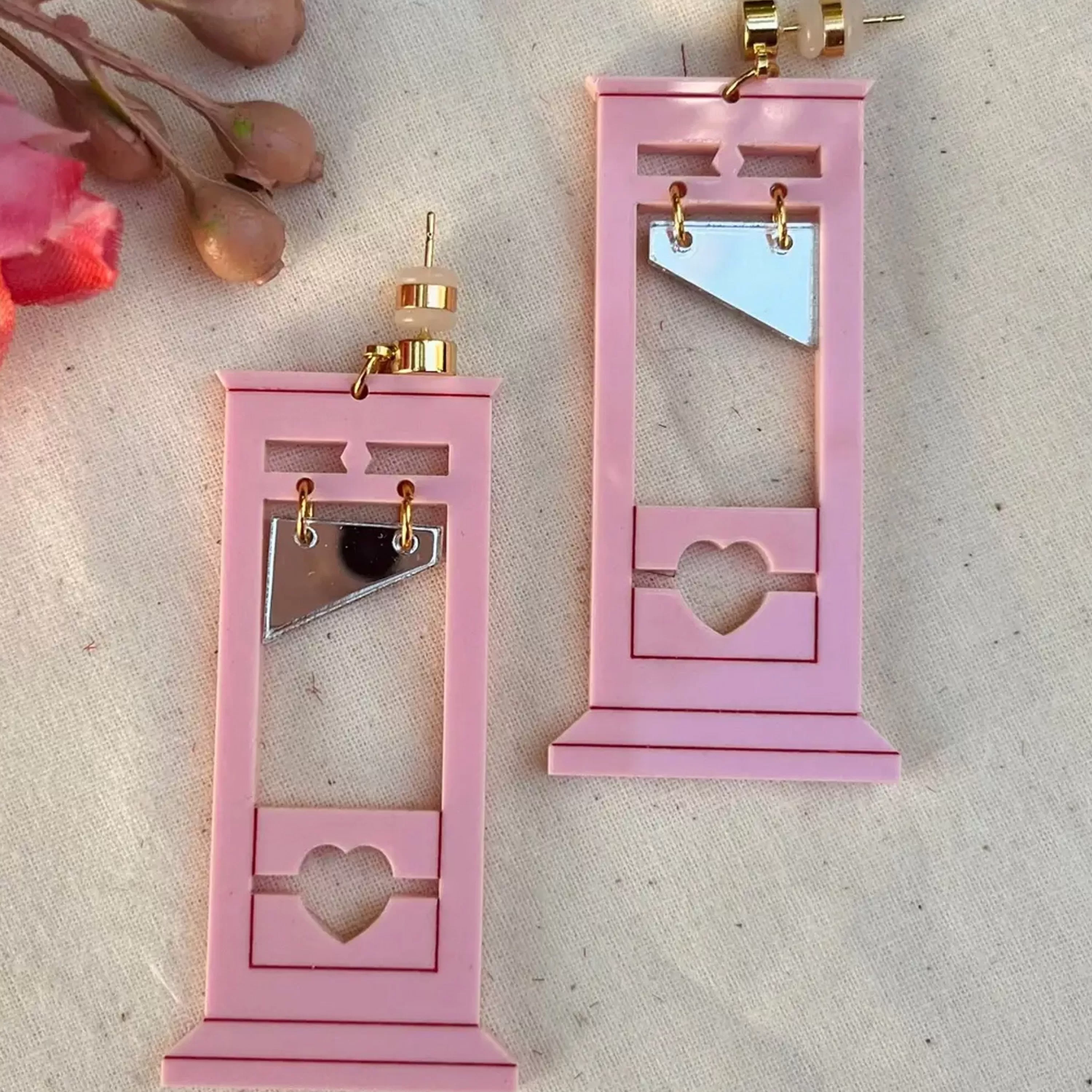 Discount Studio Nena Sweetheart Pink Guillotine Earrings